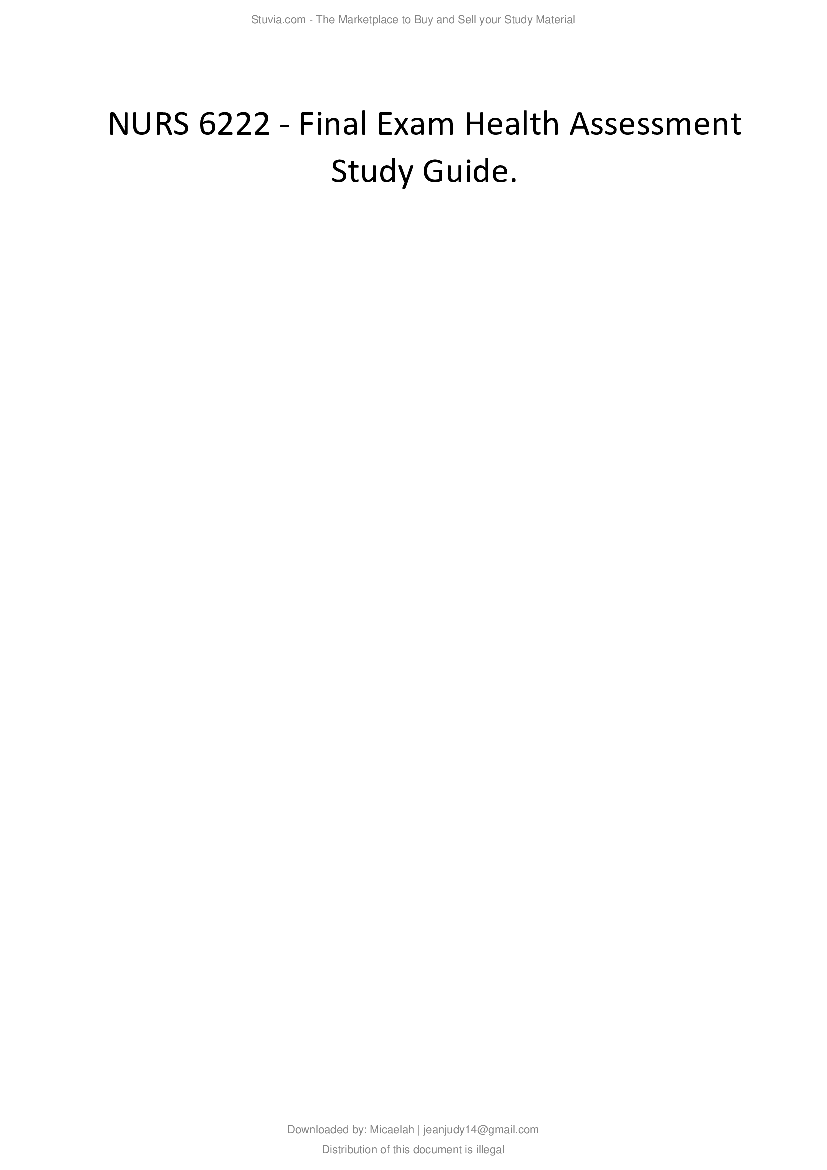 NURS 6222 - Final Exam Health Assessment Study Guide