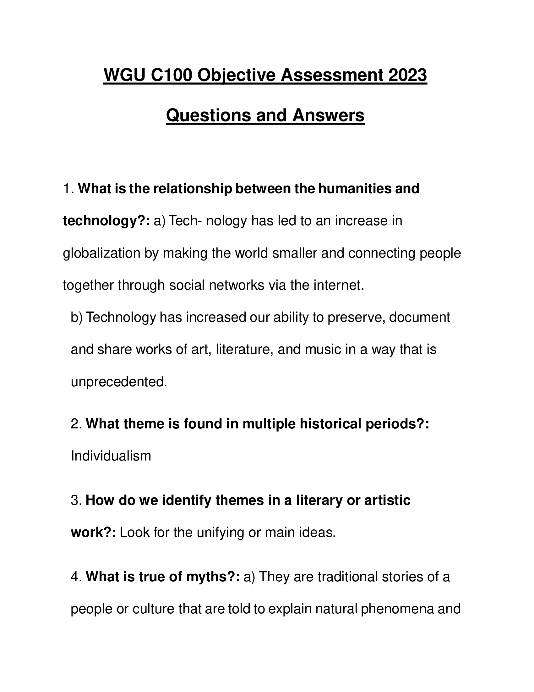 WGU C100 Objective Assessment 2023 Questions and Answers