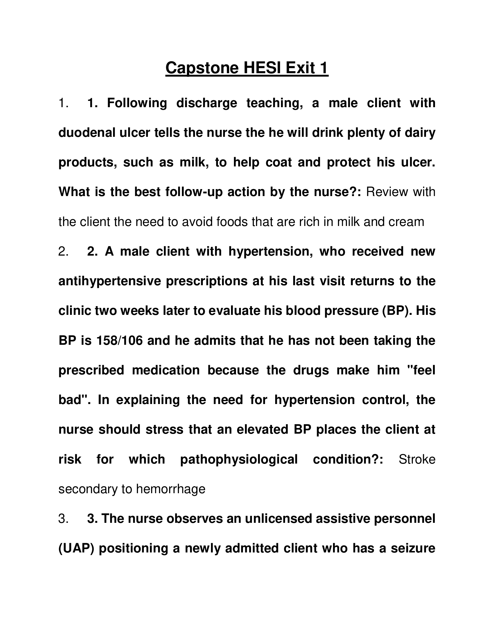 Capstone HESI Exit 1 on Evolve Real Exam