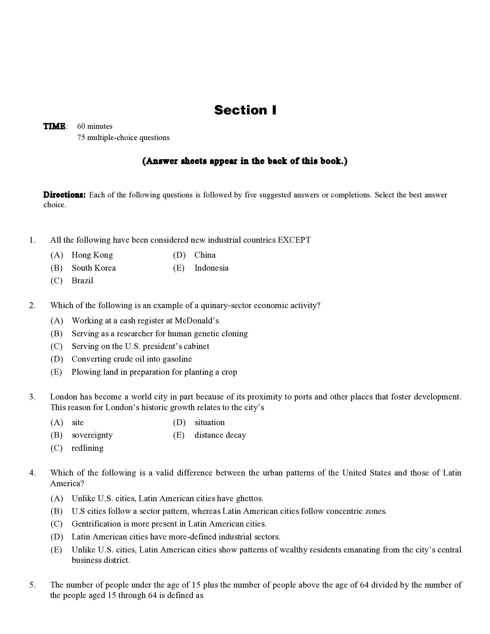 AP Human Geography (APHG) Exam (Real Exam Questions with Answers)