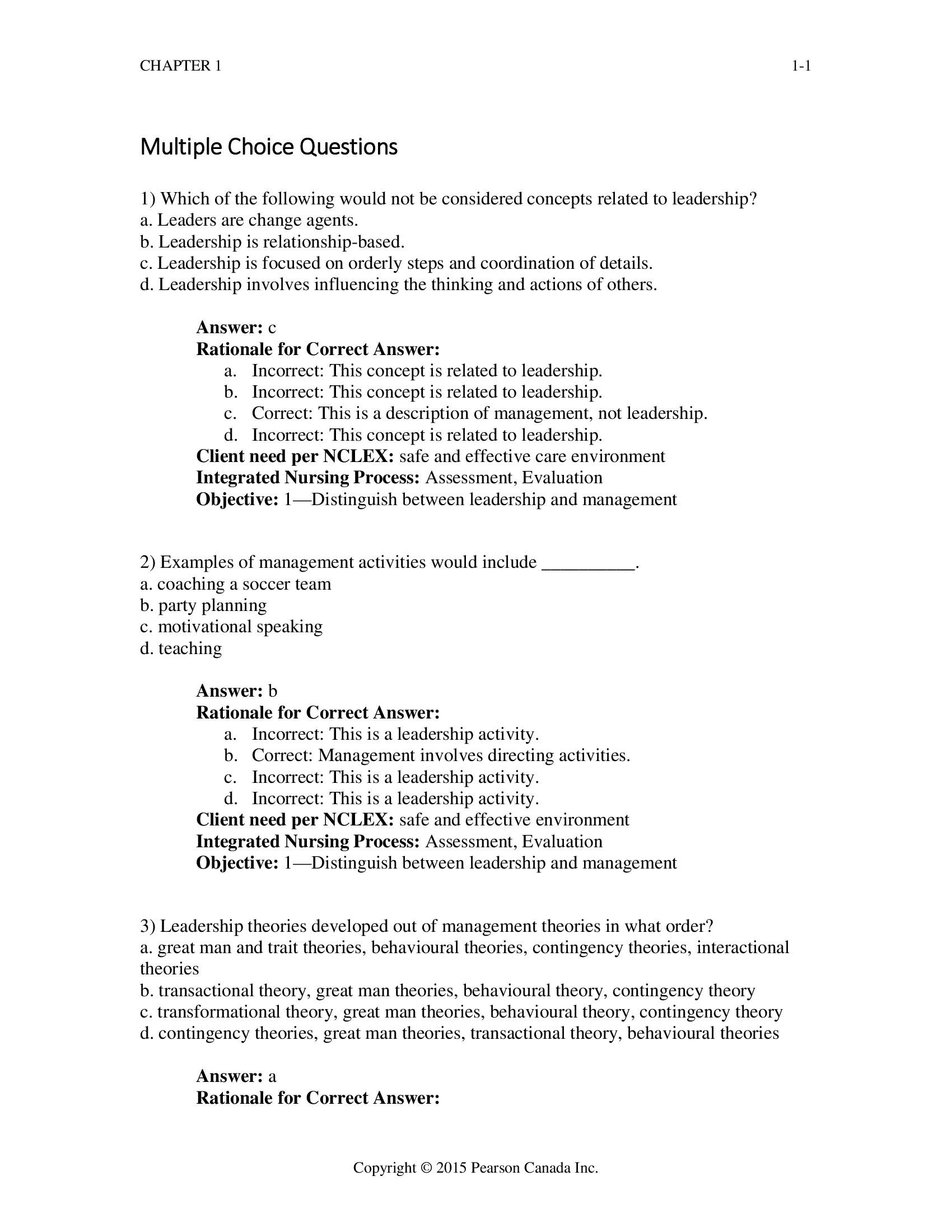 Test Bank for Nursing Leadership and Management by Gaudine