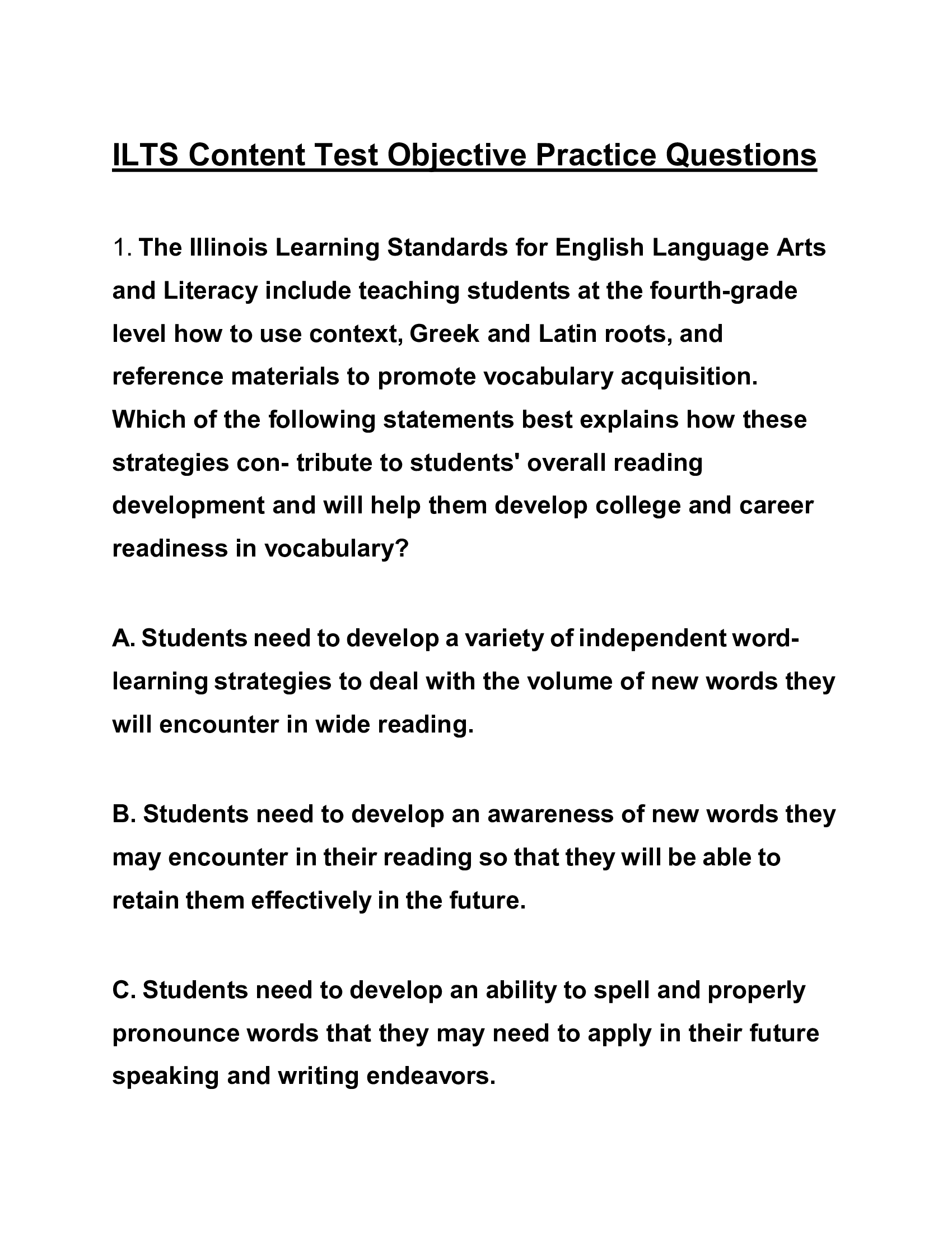ILTS Content Test Objective Practice Questions with Answers Comprehensive Review for Illinois Licensure Testing System, 2026