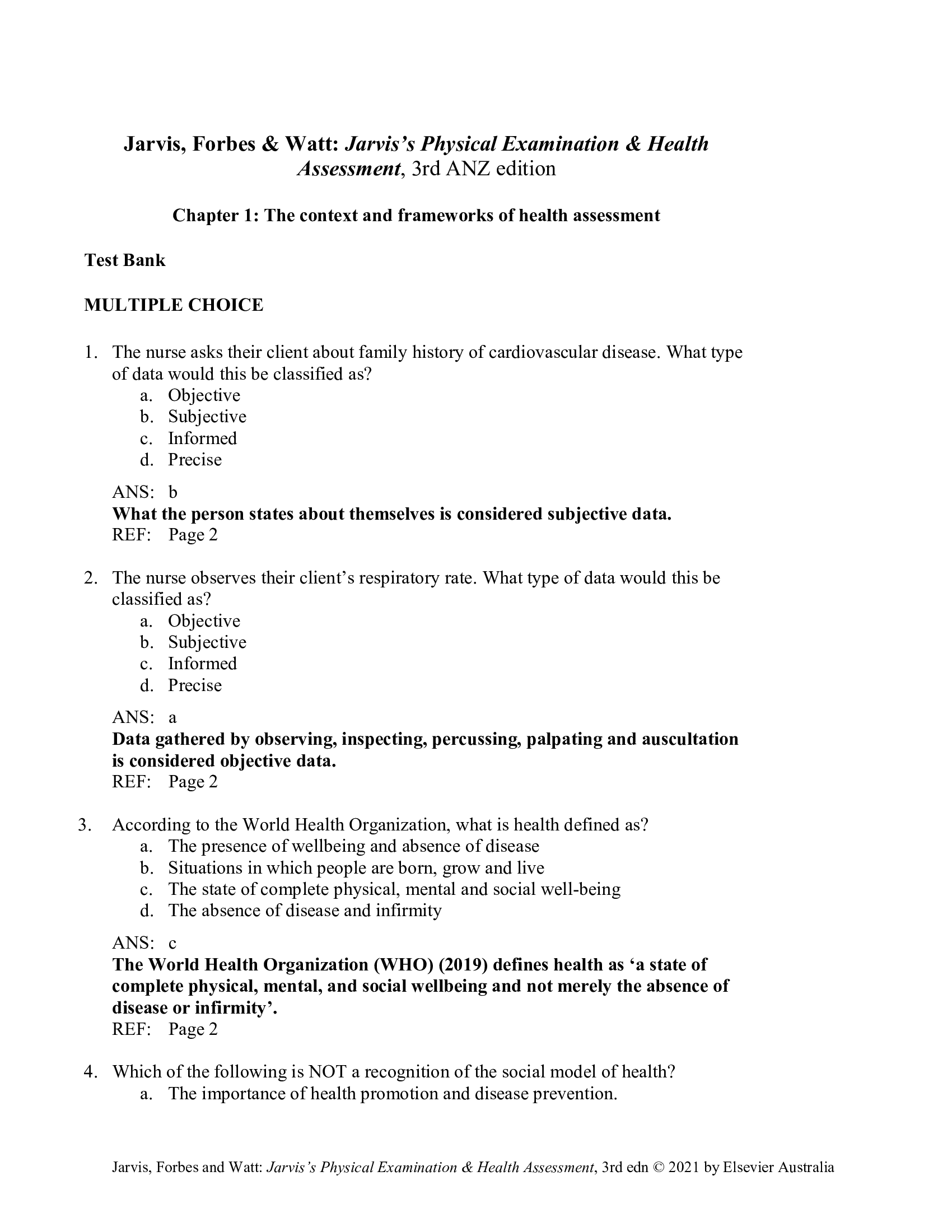 Test Bank for Health Assessment and Physical Examination 3rd Edition by Forbes