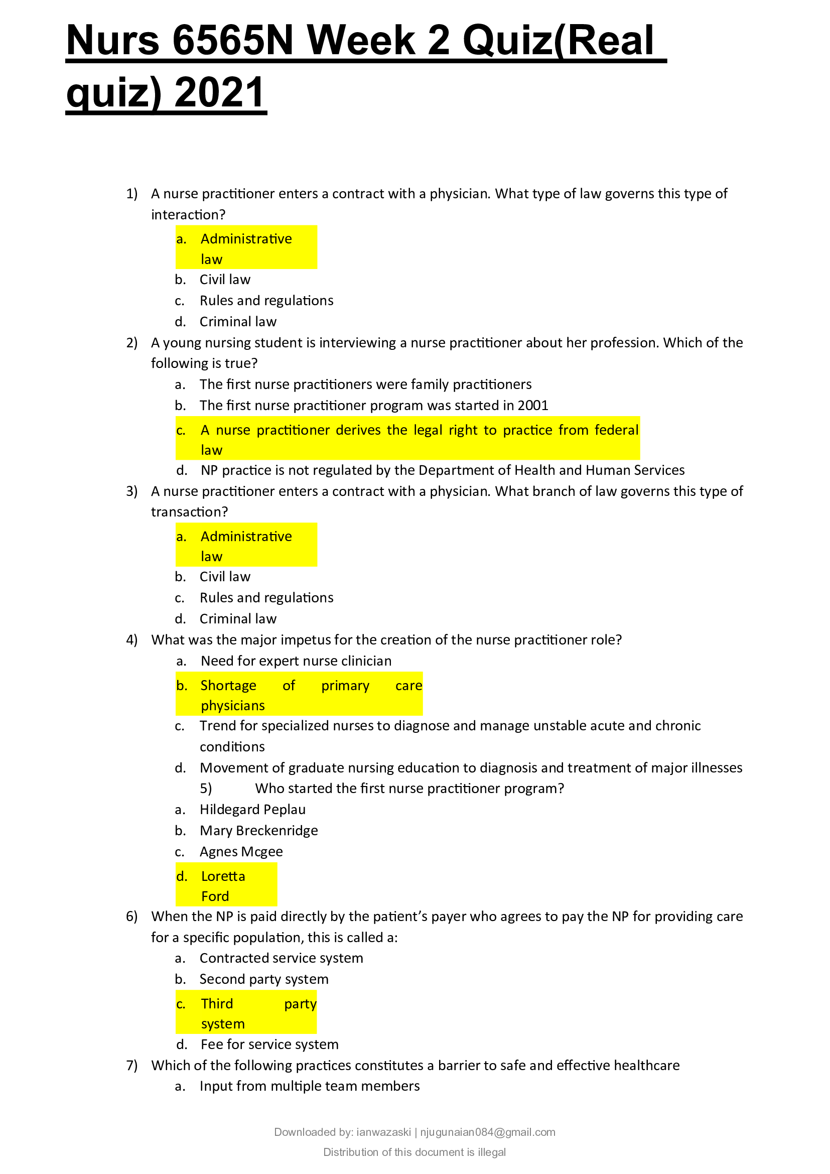 Nurs 6565N Week 2 Quiz(Real quiz)