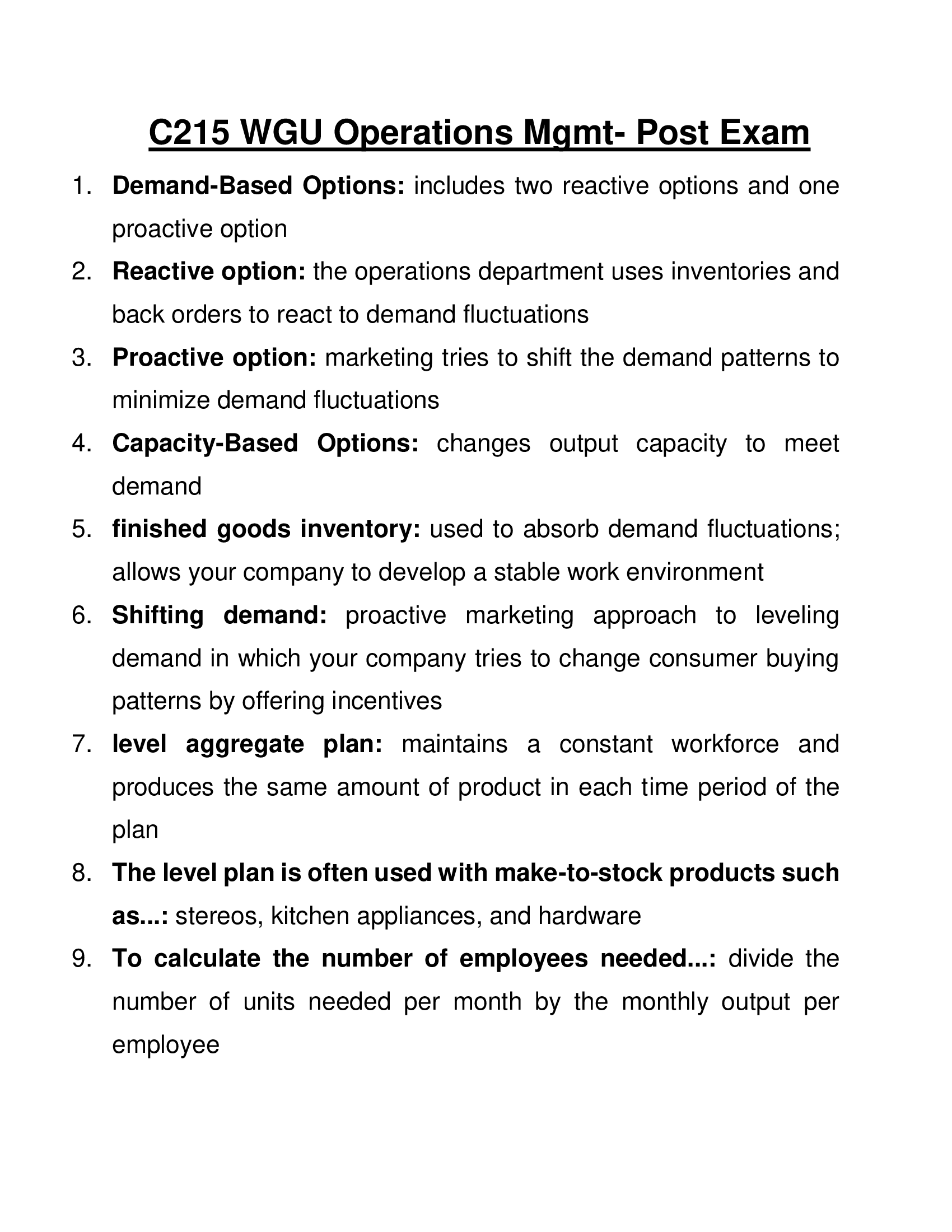 (Answered) C215 WGU Operations Mgmt- Post Exam
