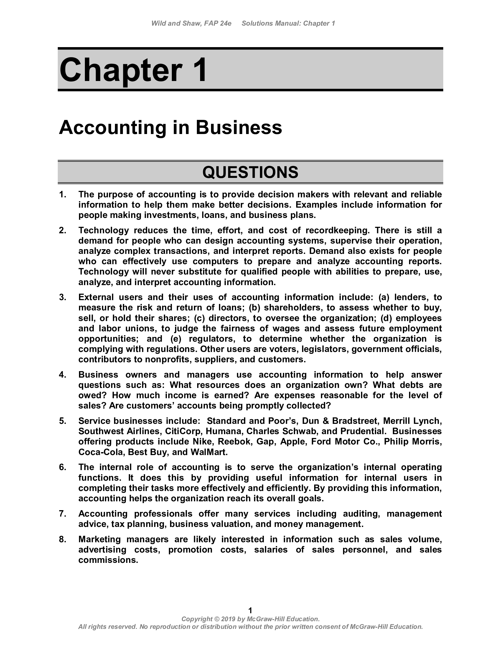 Solution Manual for Fundamental Accounting Principles 24th Edition By Wild
