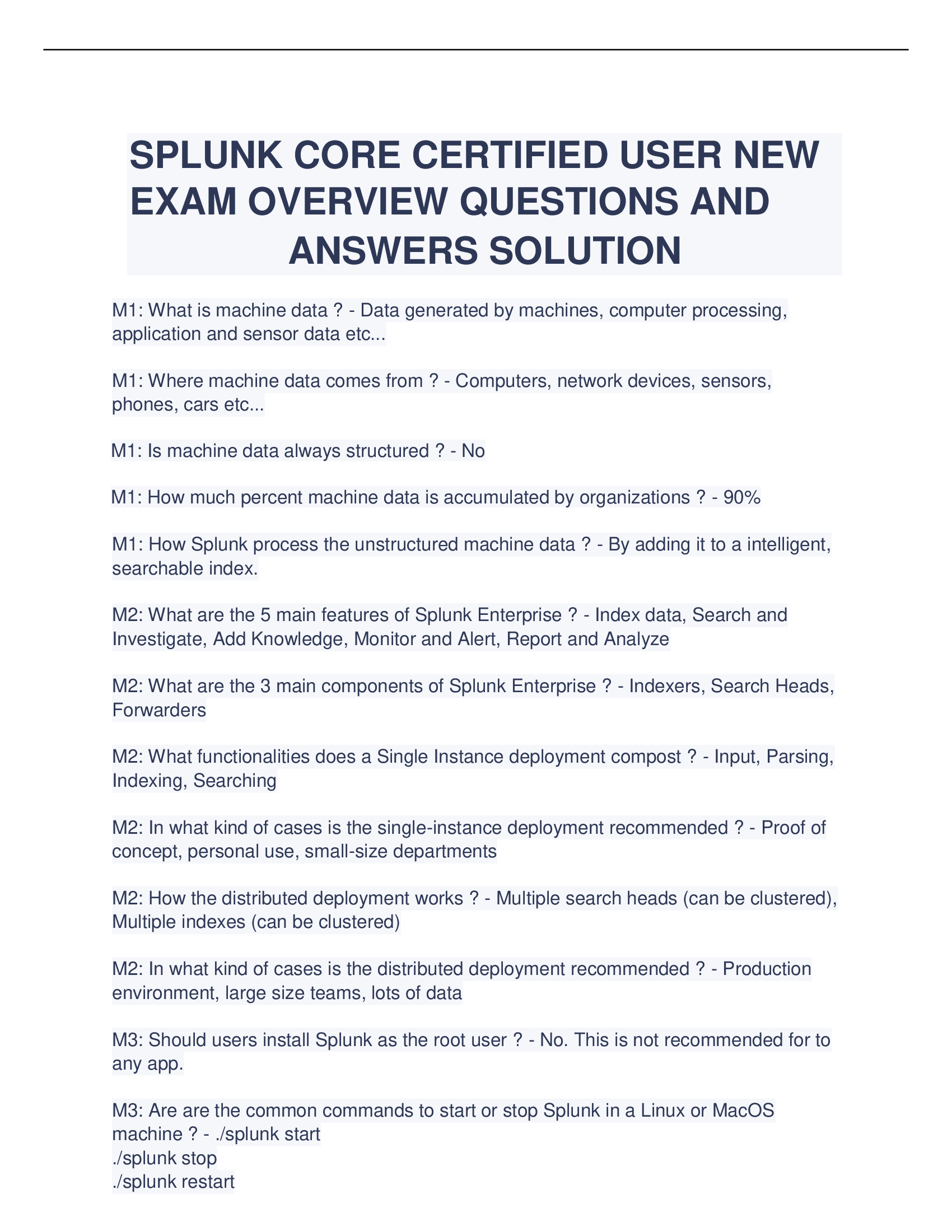 SPLUNK Core Certified User New Exam Overview Questions and Answers Solution