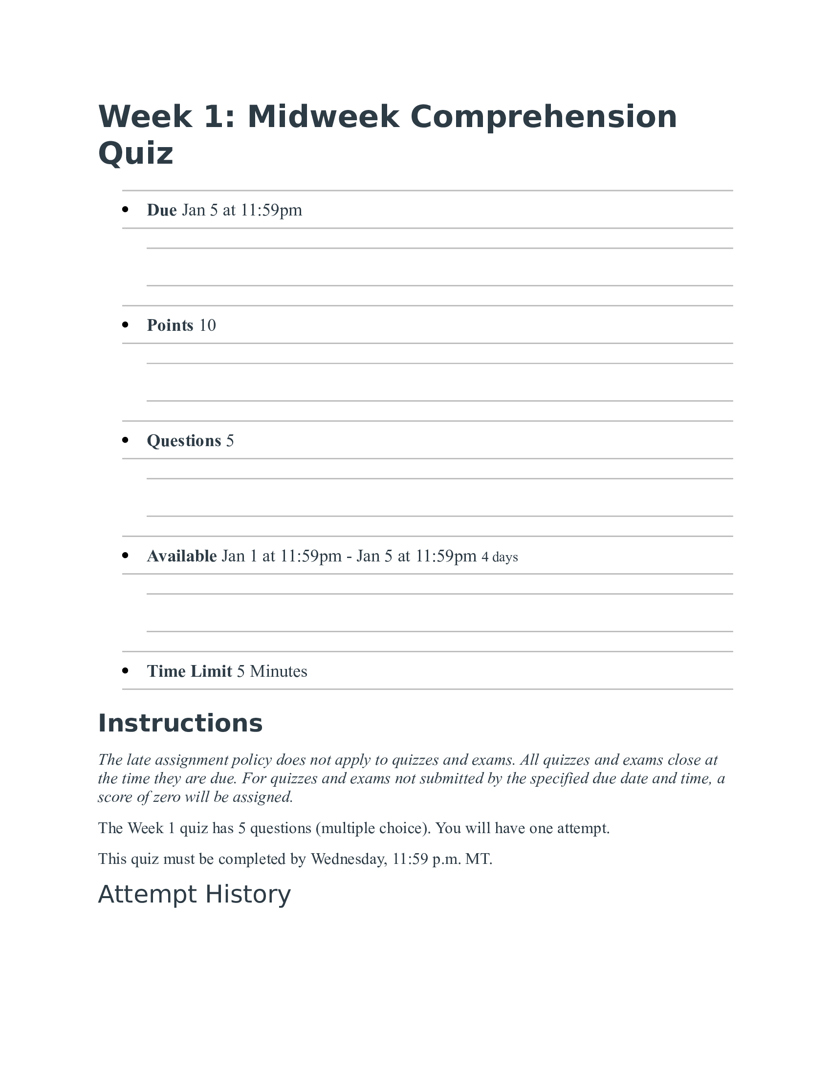 NR 509 Week 1 Midweek Comprehension Quiz
