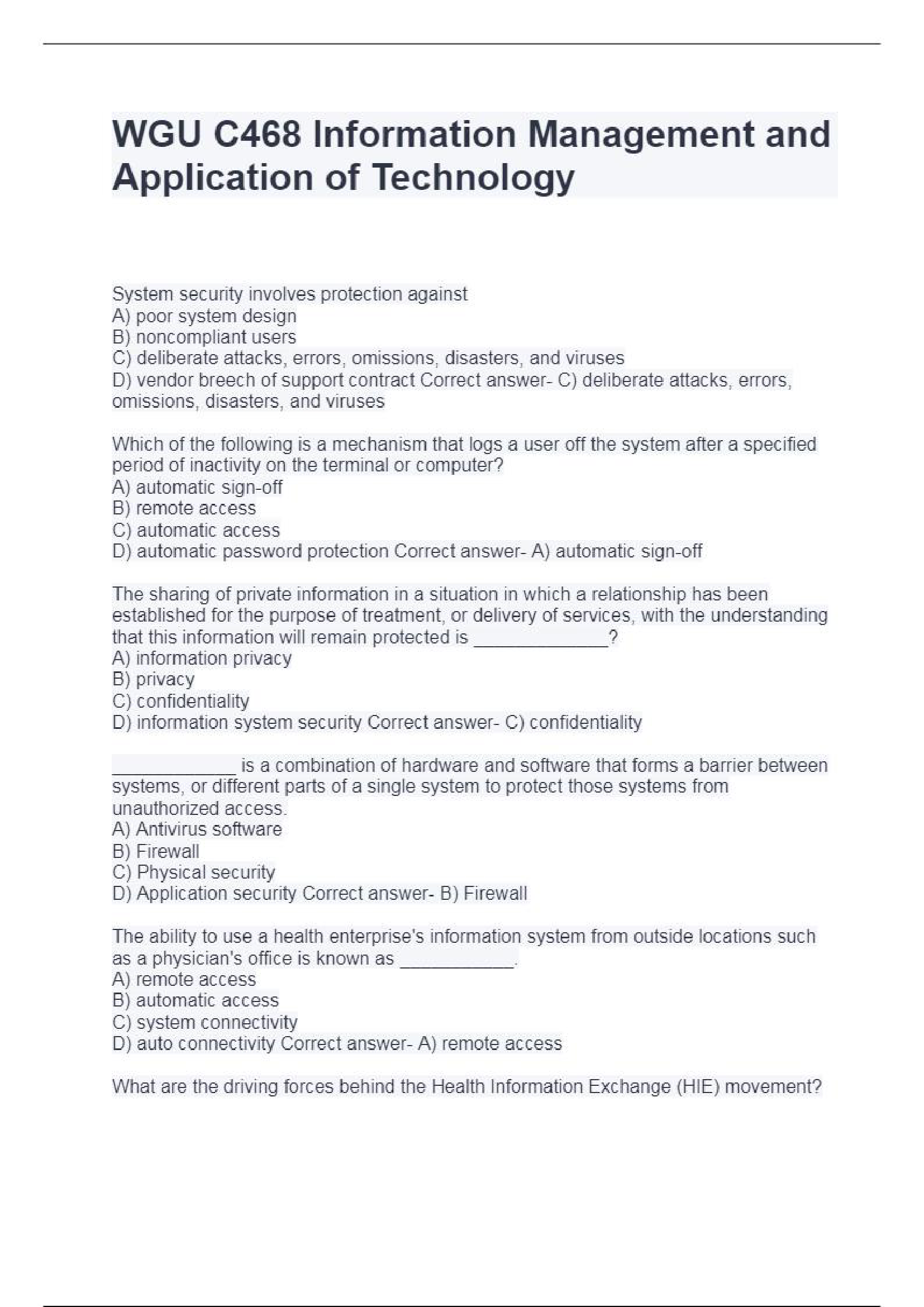 WGU C468 Information Management and Application of Technology Latest 2025/2026