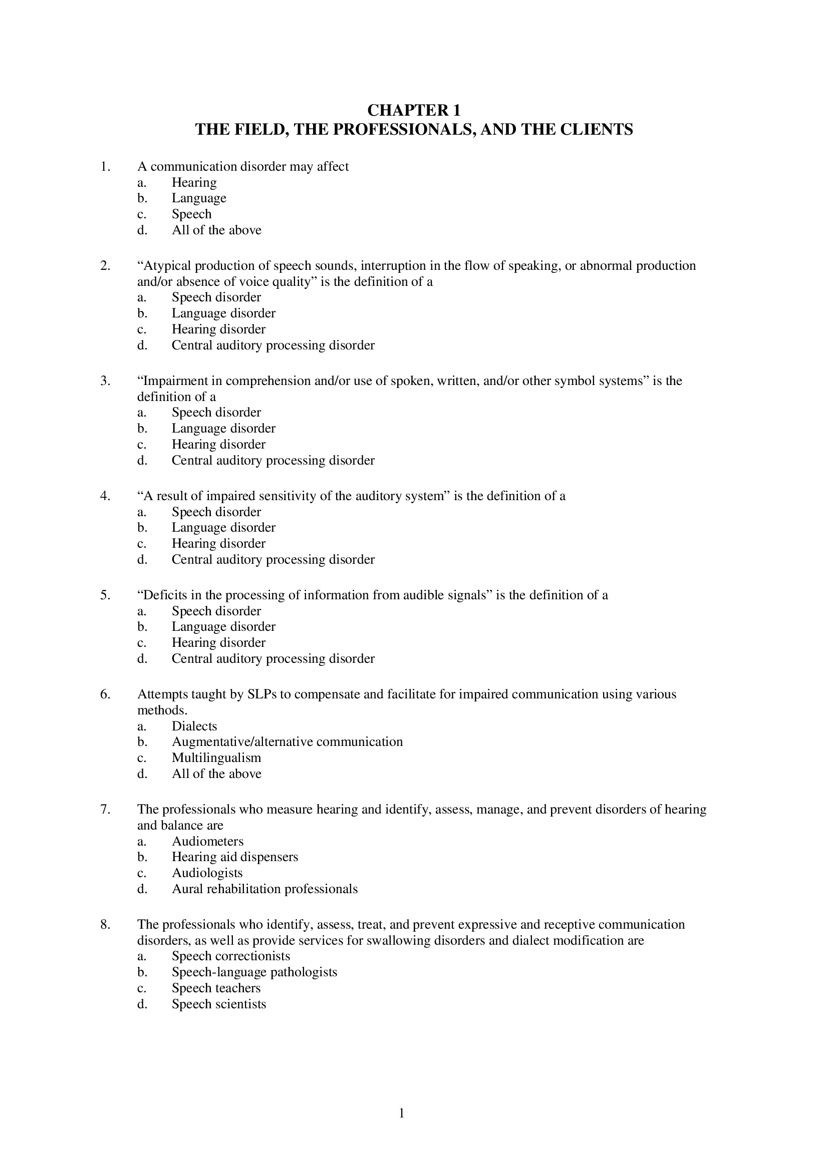 Test Bank for Introduction to Communication Disorders 5th Edition by Owens