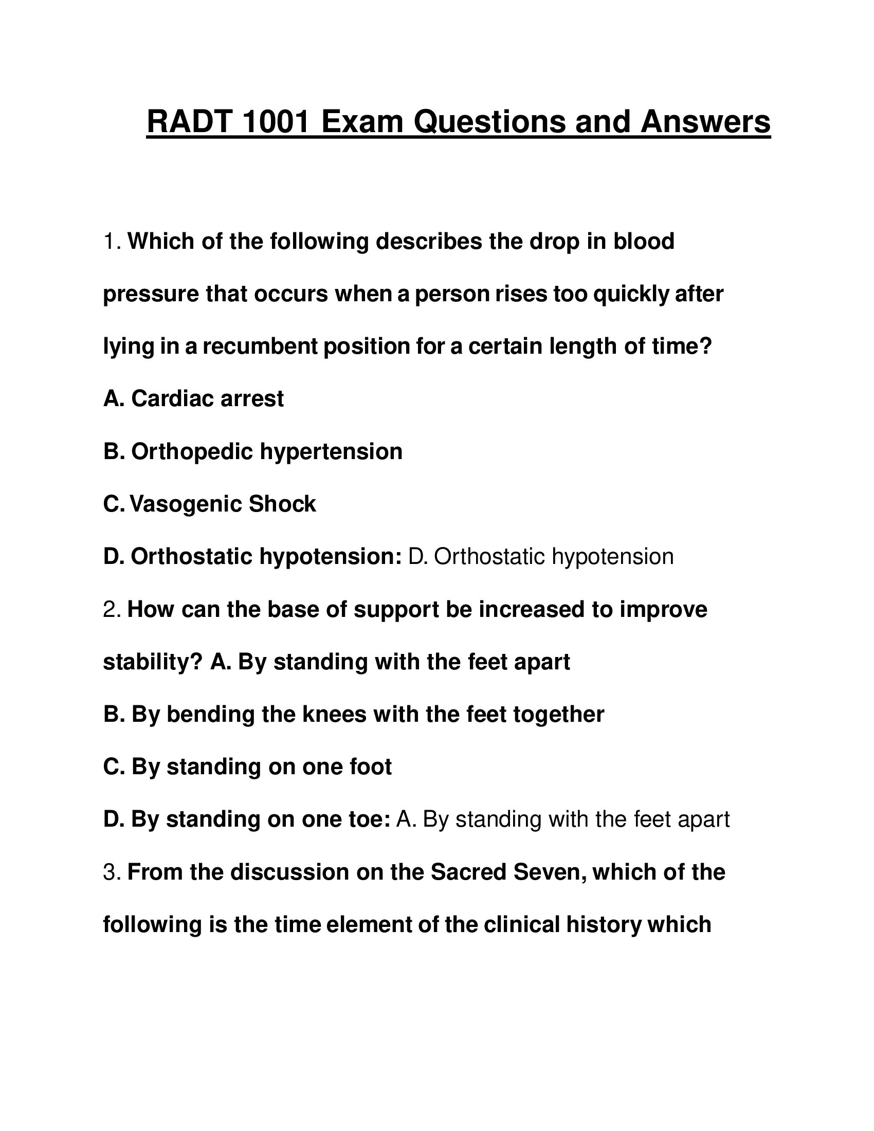 RADT 1001 Exam Questions and Answers
