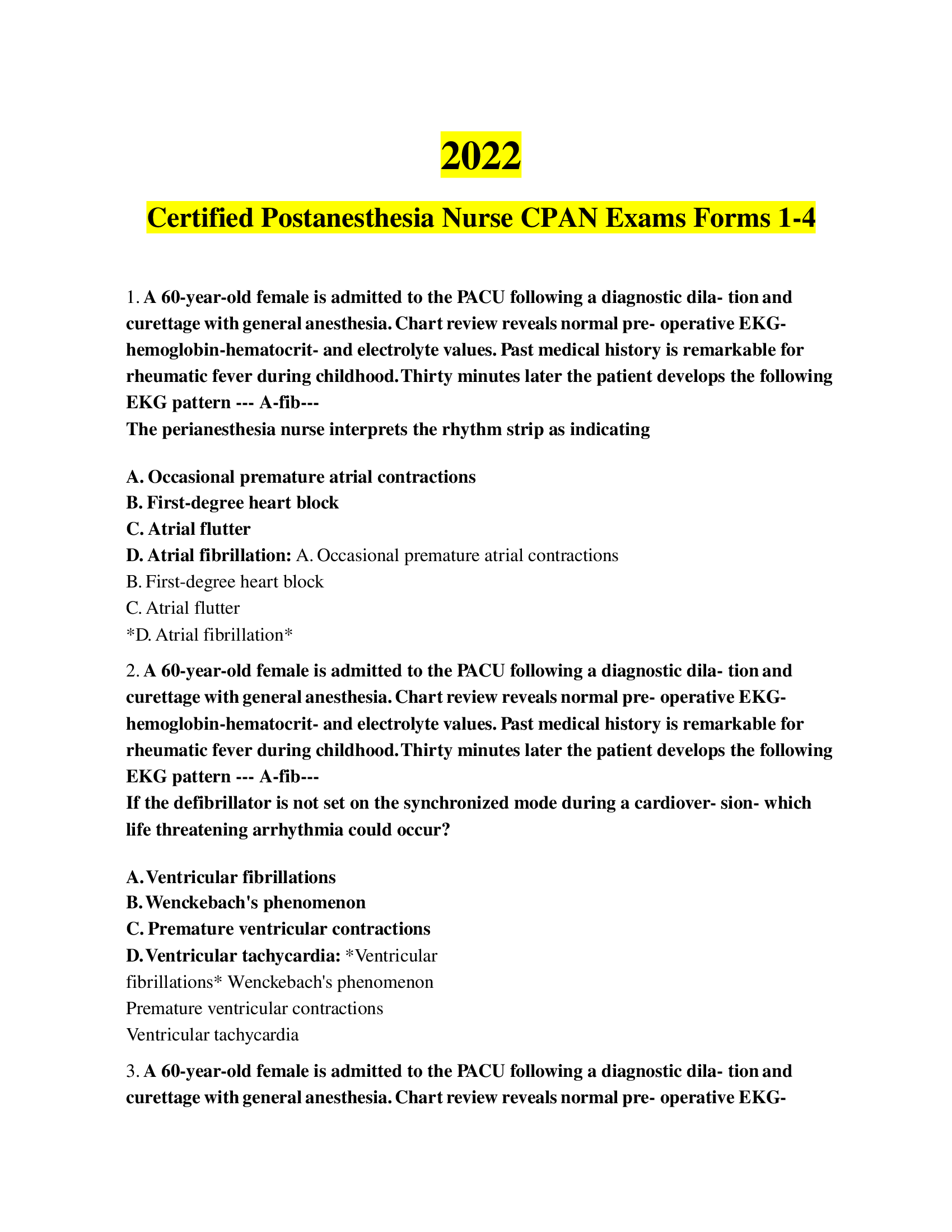 Certified Postanesthesia Nurse CPAN Exams Forms 1-4