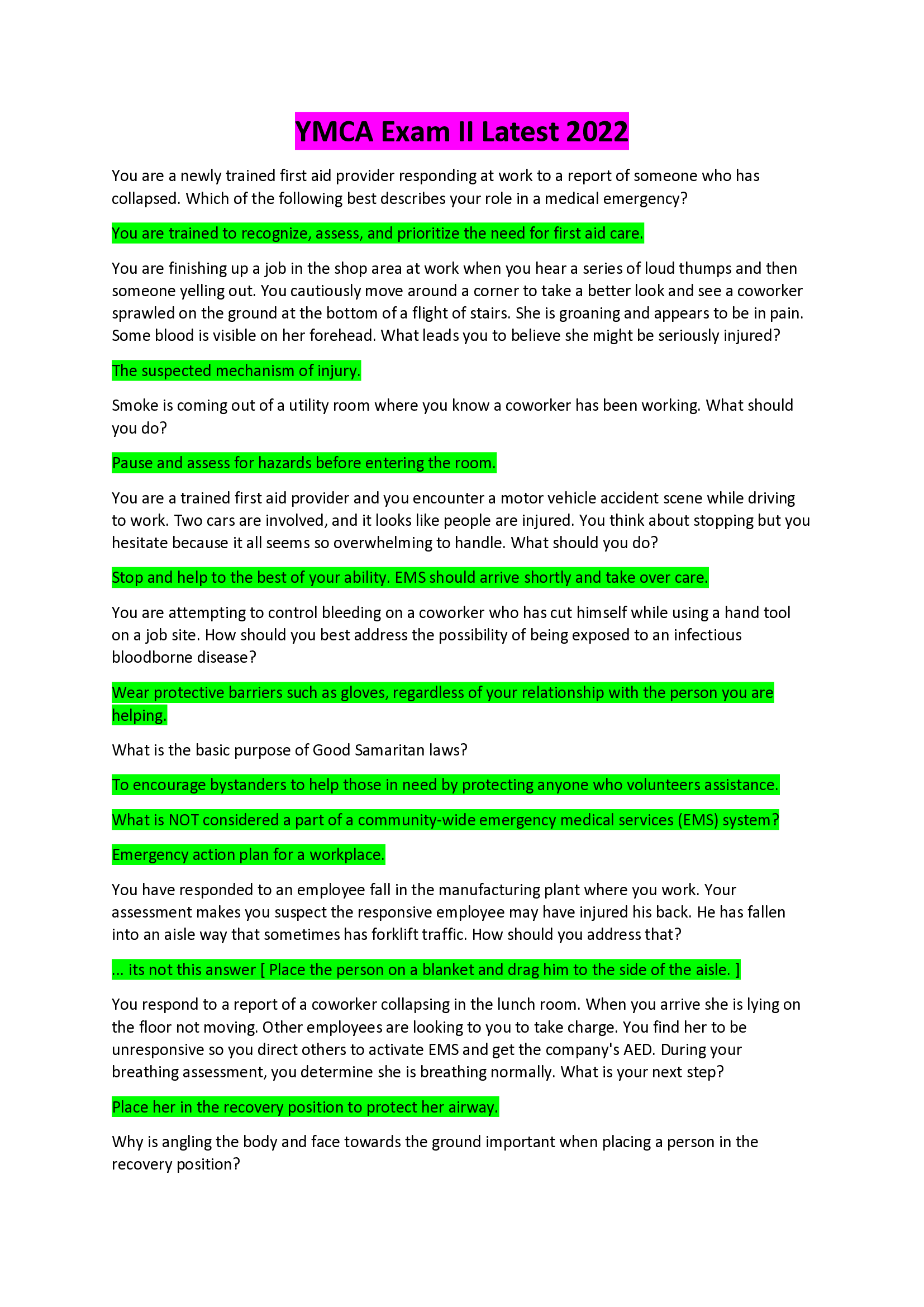 YMCA Exam II Latest 2026