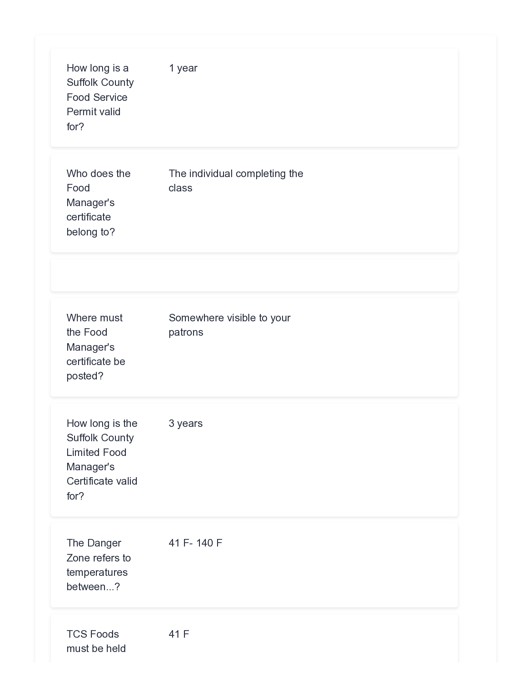 Practice Questions, Suffolk County Limited Food Manager's Course (Solved)