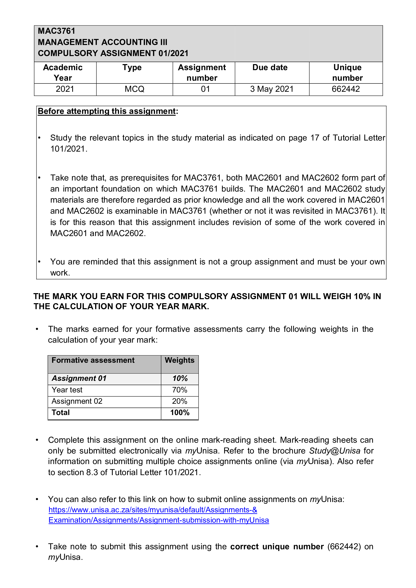 MAC3761 Assignment 01 2021