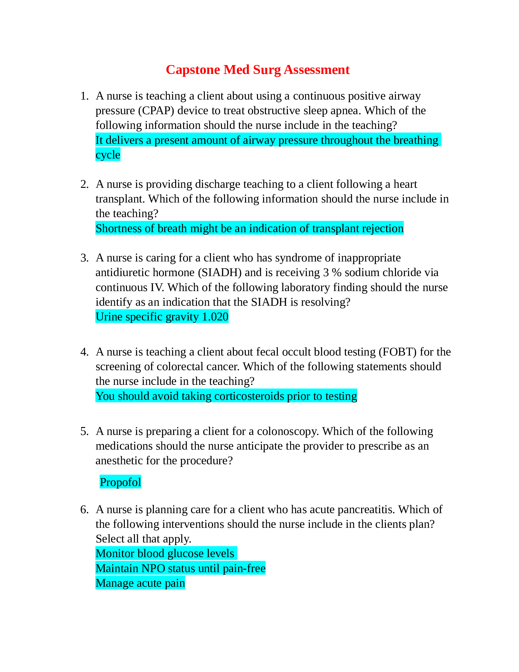 ATI Capstone Med Surg Exam Test Bank Latest Update