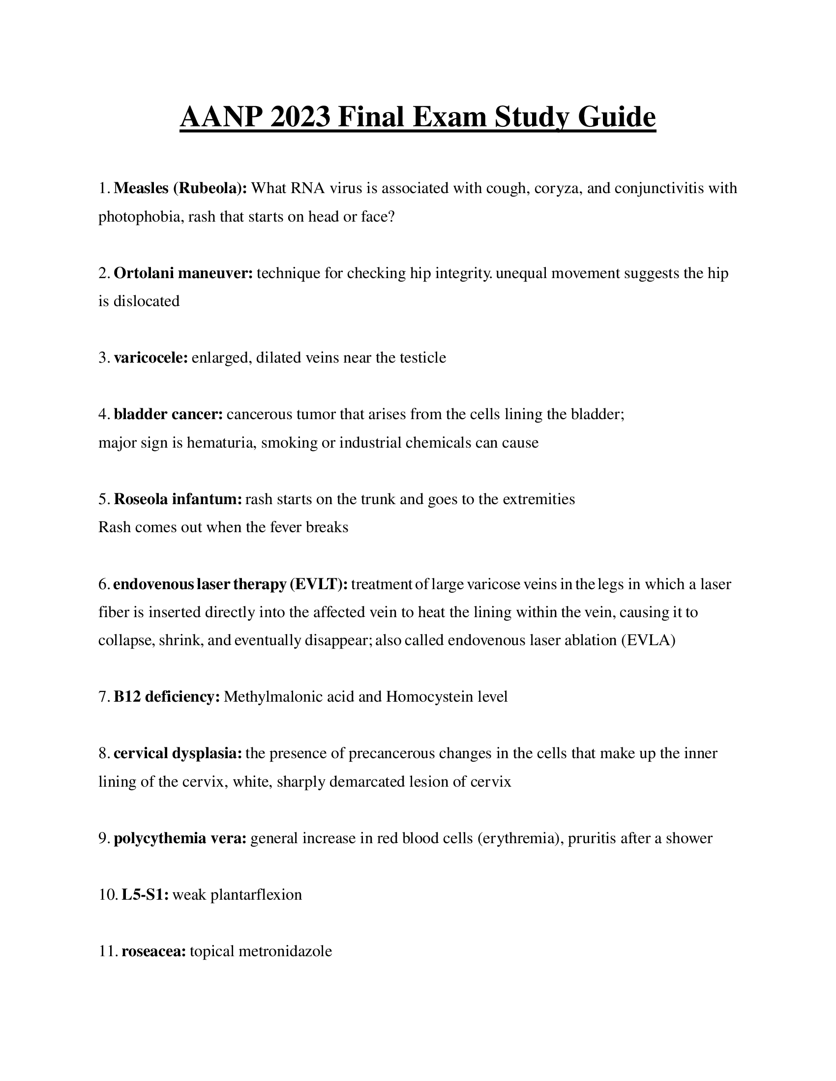 AANP 2023 Final Exam Study Guide