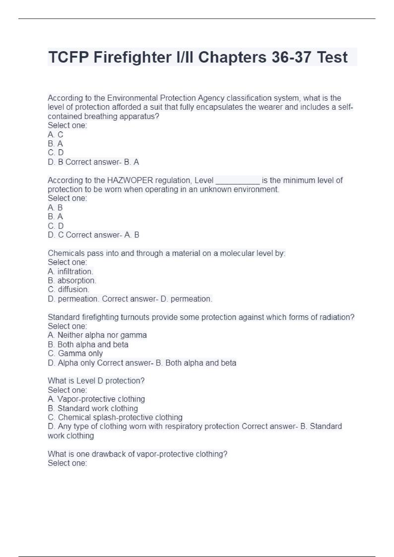 TCFP Firefighter I,II Chapters 36-37 Test with complete solution