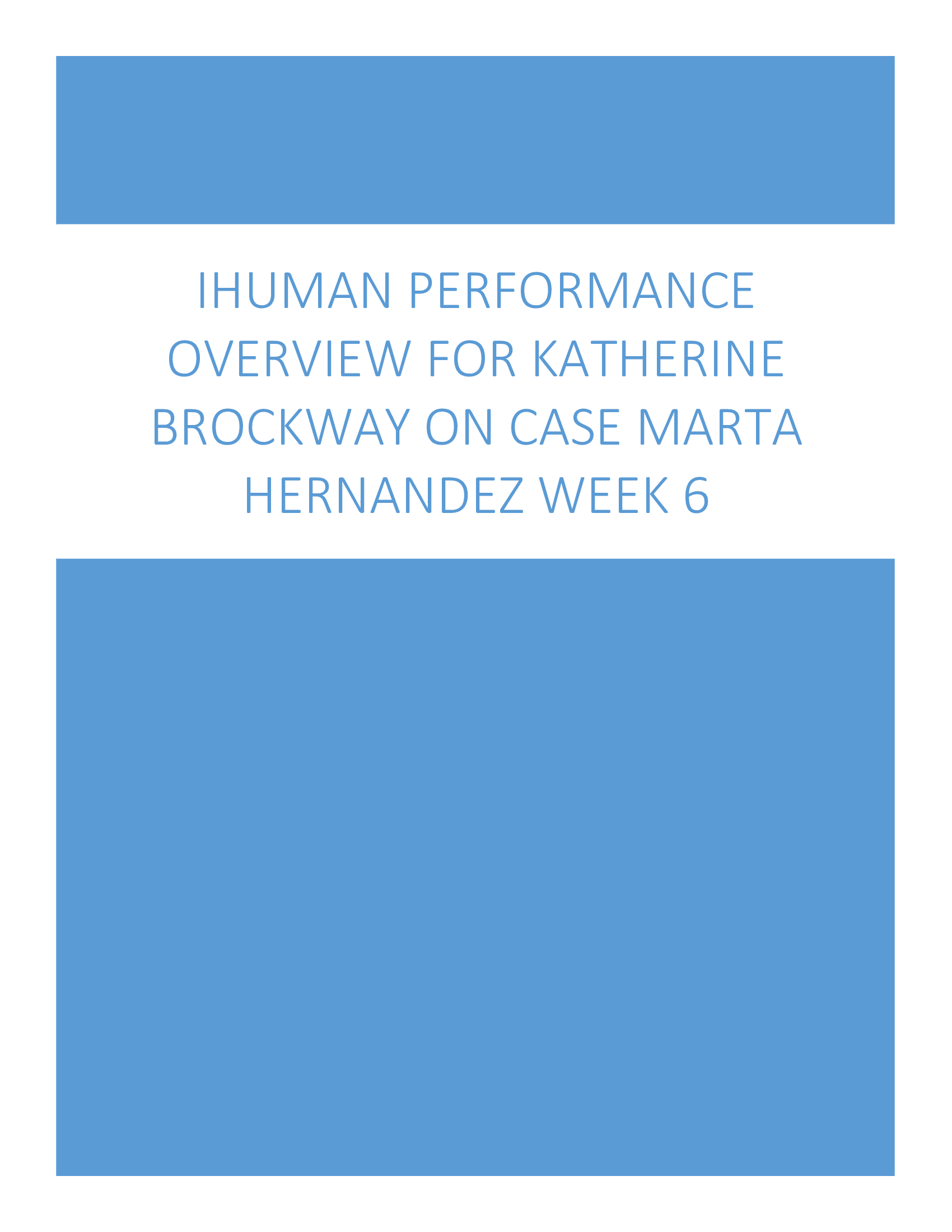 iHuman Performance Overview for Katherine Brockway on case Marta Hernandez Week 6