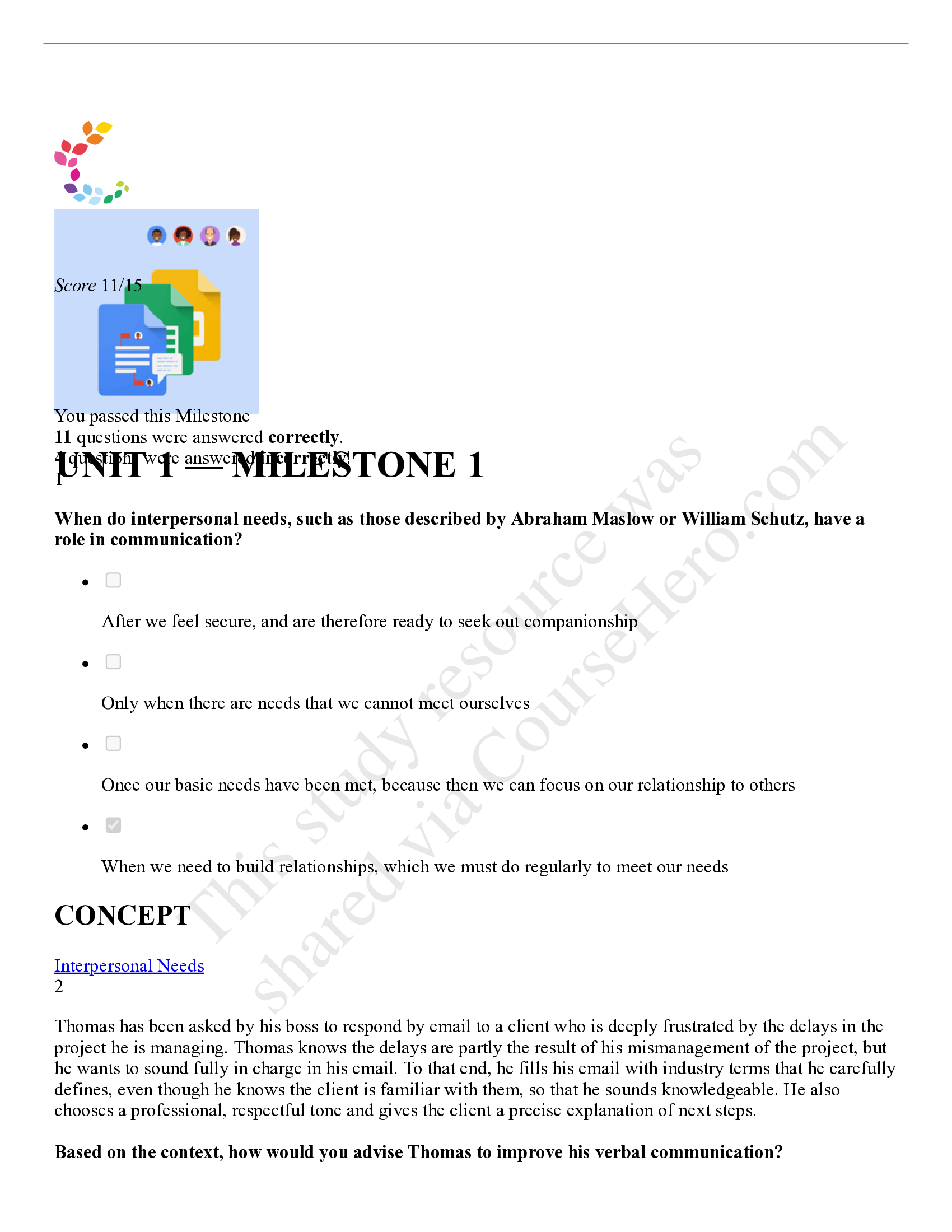 Sophia Communication in Workplace Milestone Unit 1 2021