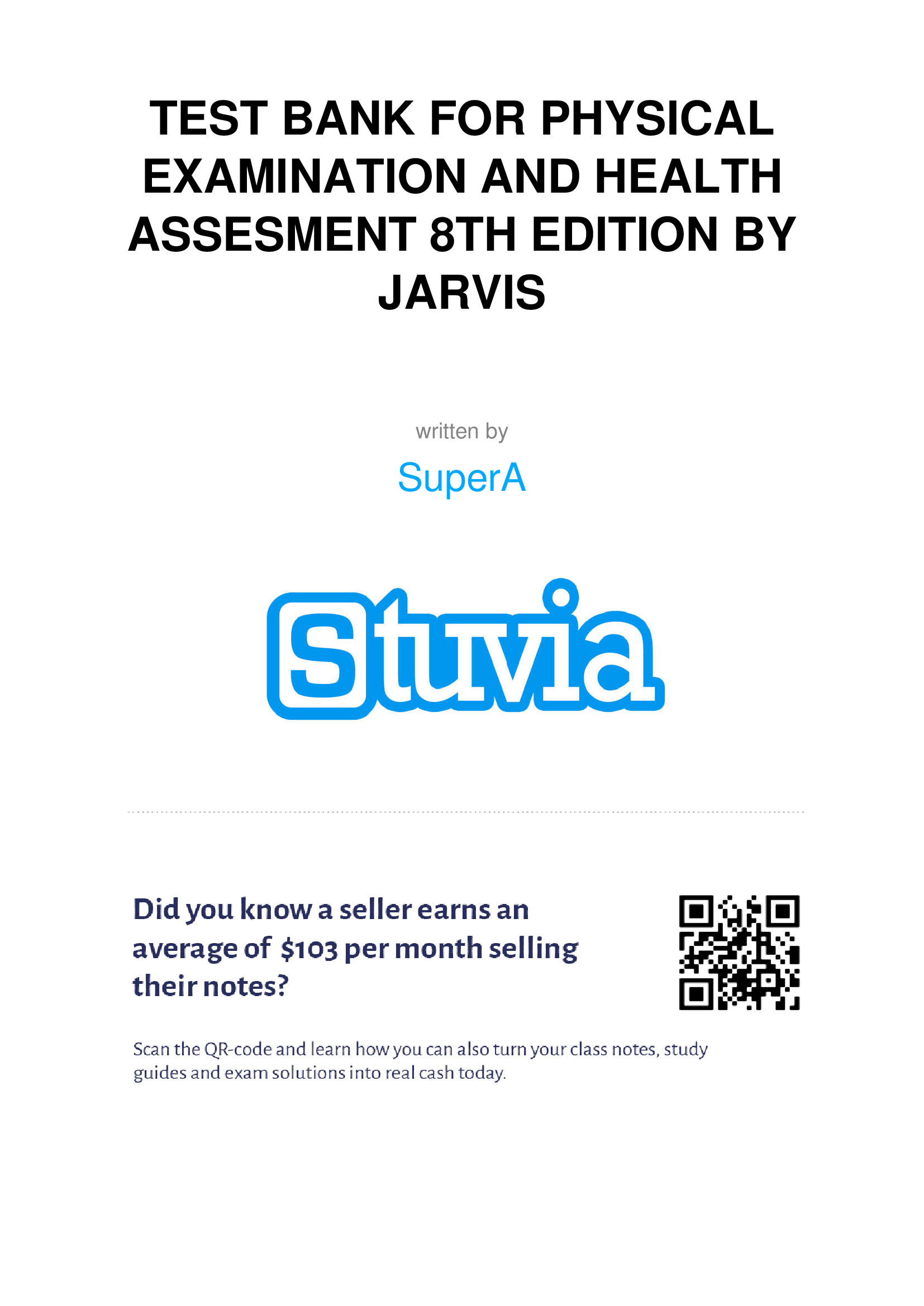 Test Bank for Physical Examination and Health Assessment (8th Edition) by Carolyn Jarvis | Complete Chapters | Verified Edition