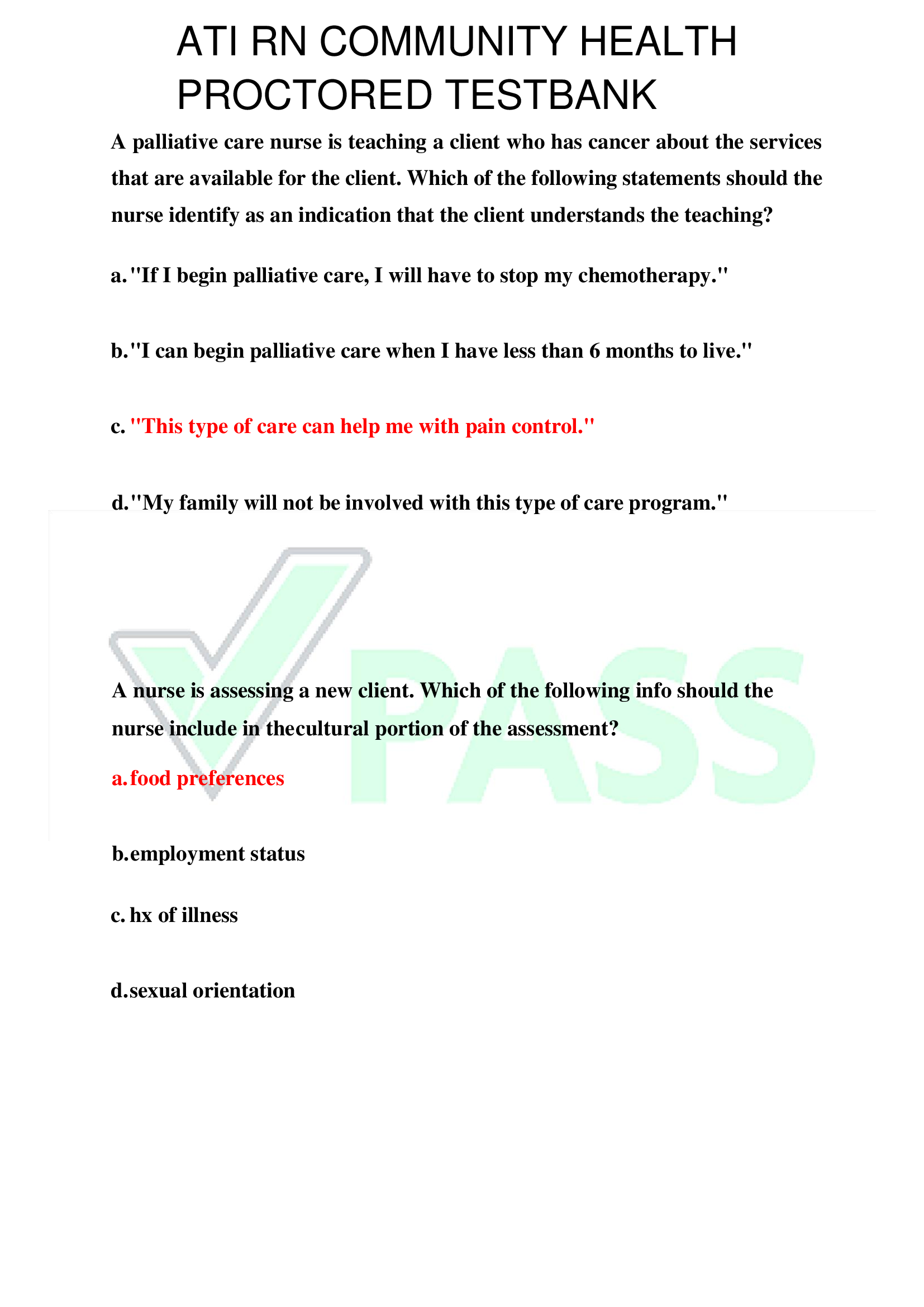 ATI RN Community Health Proctored Test Bank 2023 Latest (7 Versions) Graded A+