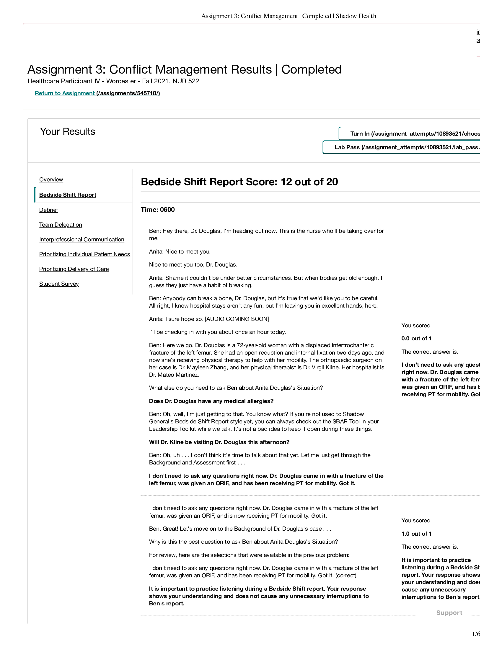 Assignment 3 Conflict Management Completed Shadow Health