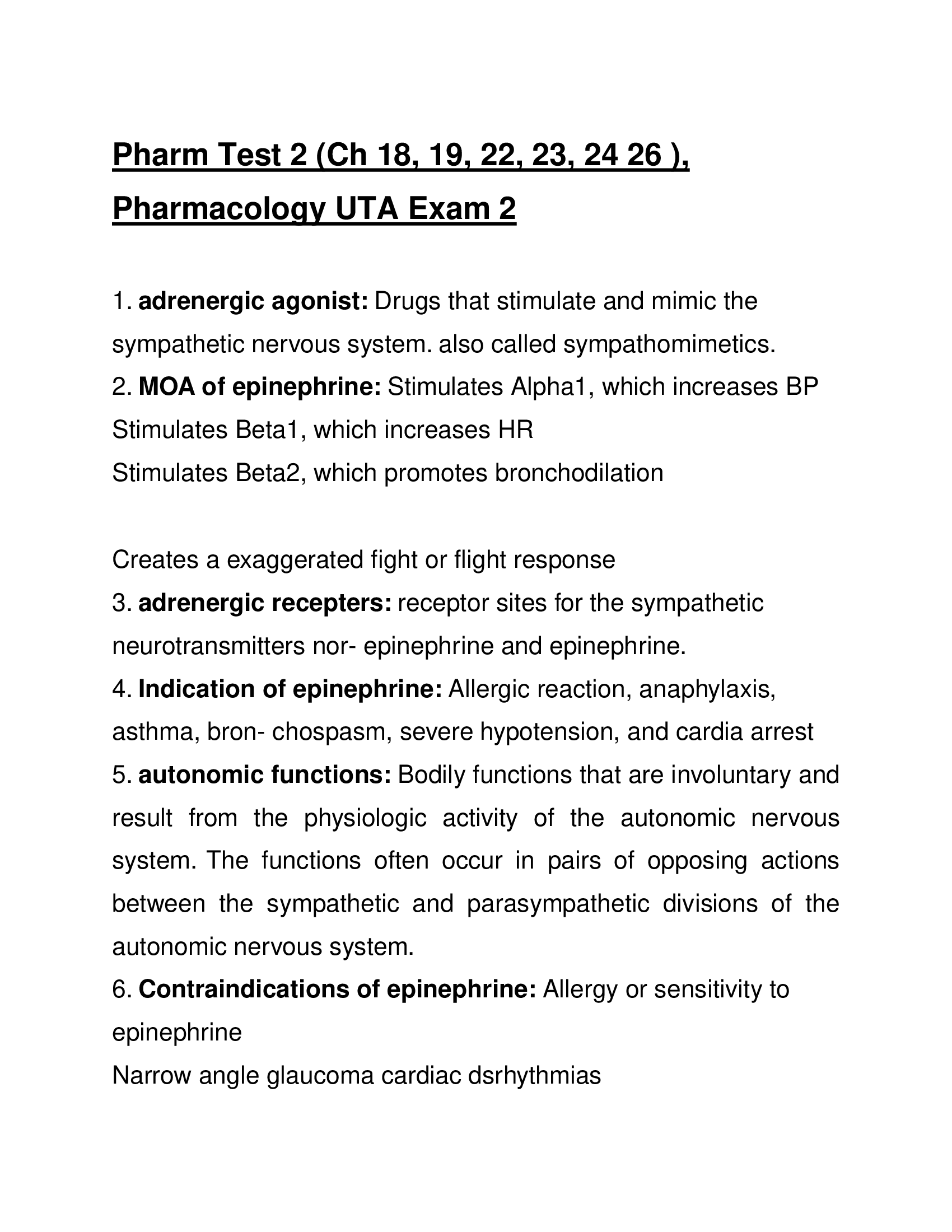 2026 Pharm Test 2 (Ch 18, 19, 22, 23, 24 26 ), Pharmacology UTA Exam 2