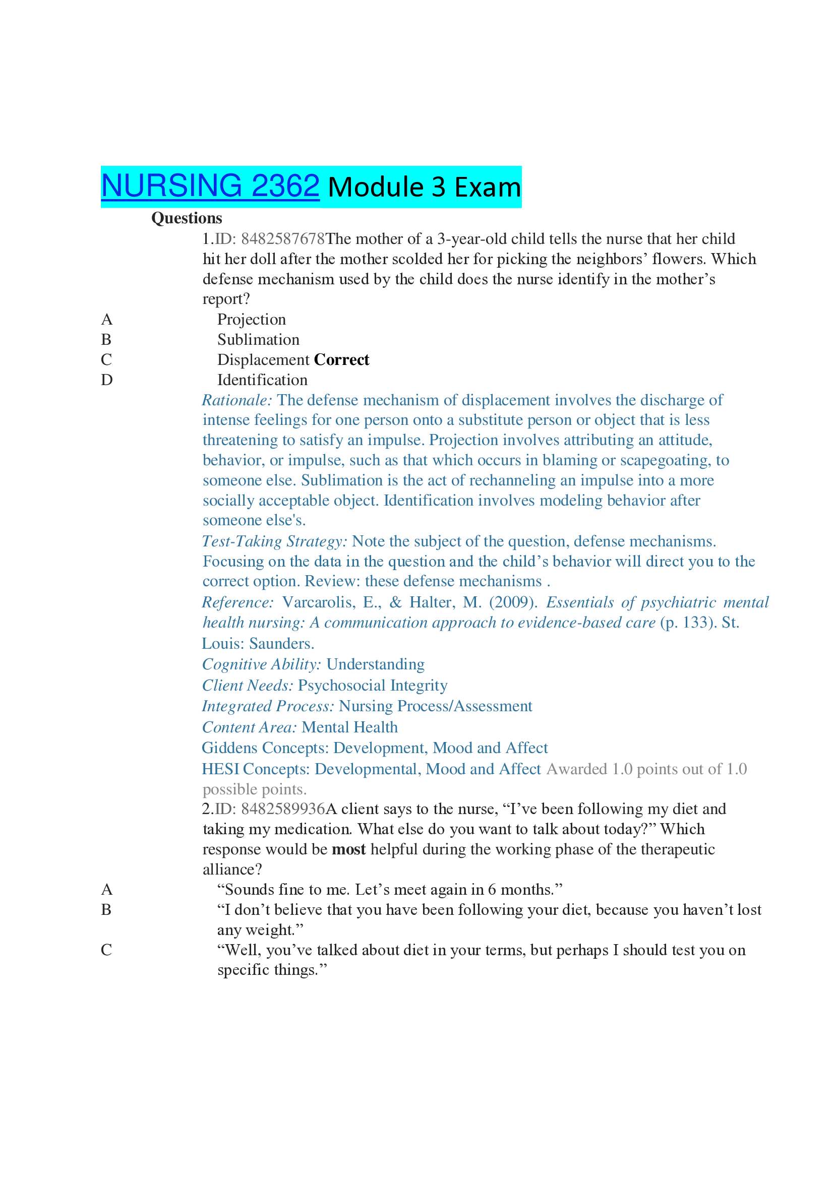 NURSING 2362 Module 3 Exam