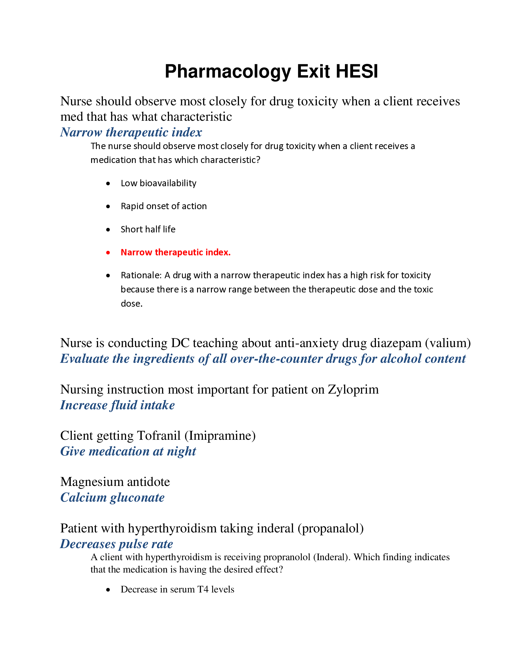 Pharmacology Exit HESI Verified Questions and Answers