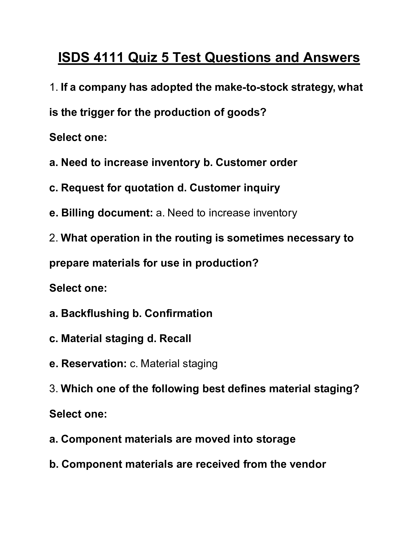 ISDS 4111 Quiz 5 Test Questions and Answers
