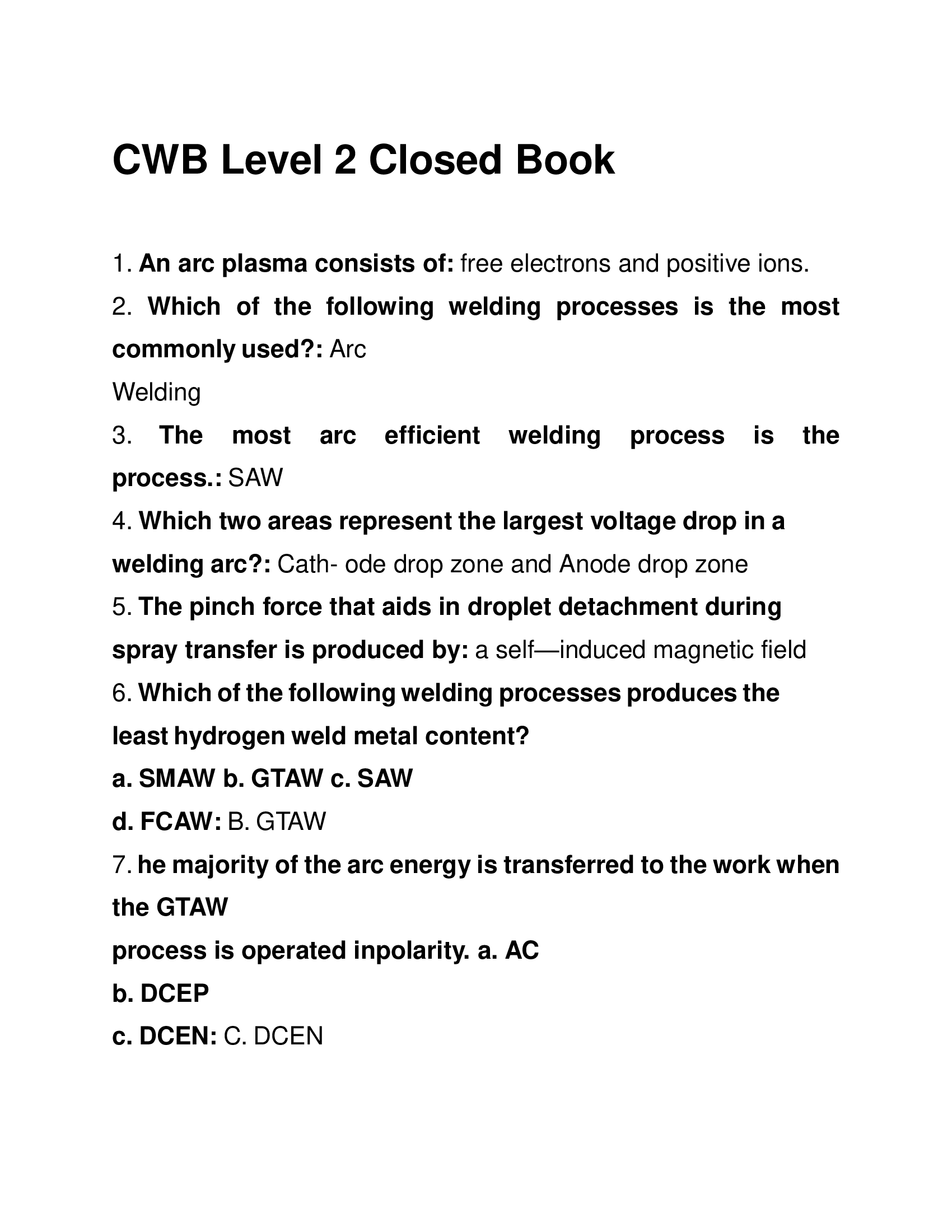 CWB Level 2 Closed Book – Welding Certification – Complete Exam Questions and Answers