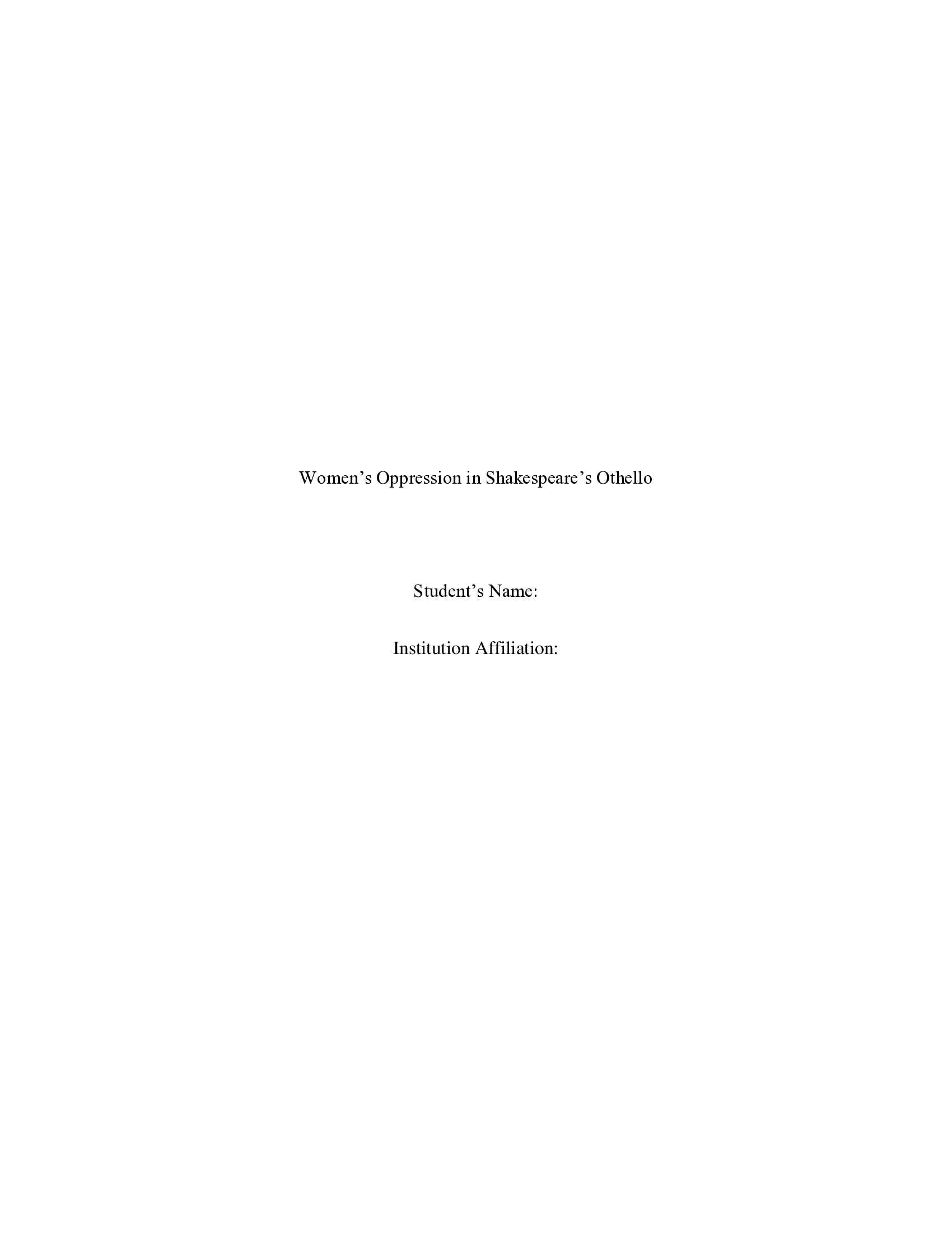 Oppression of Women in Shakespeare’s Othello