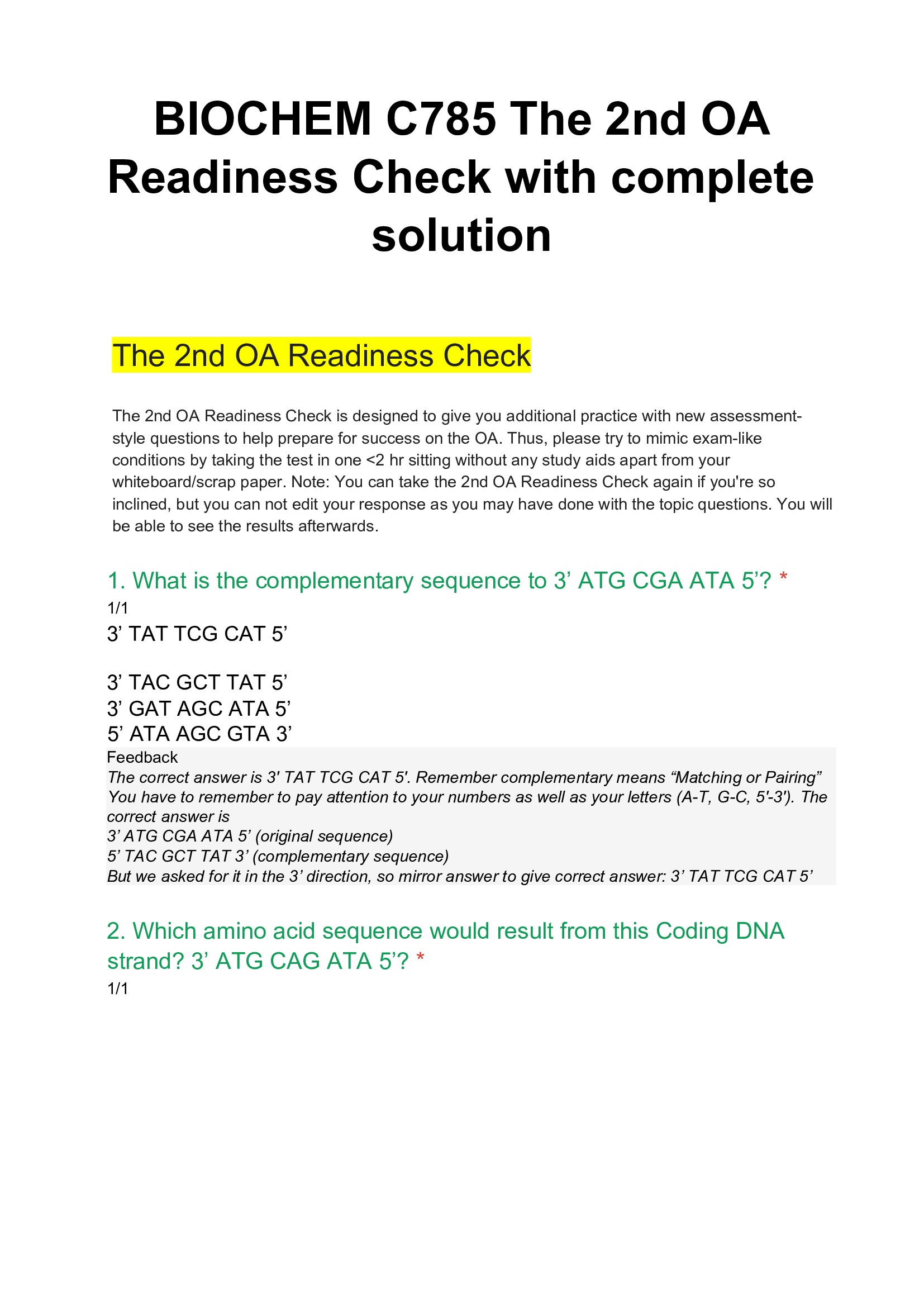 BIOCHEM C785 The 2nd OA Readiness Check with complete solution