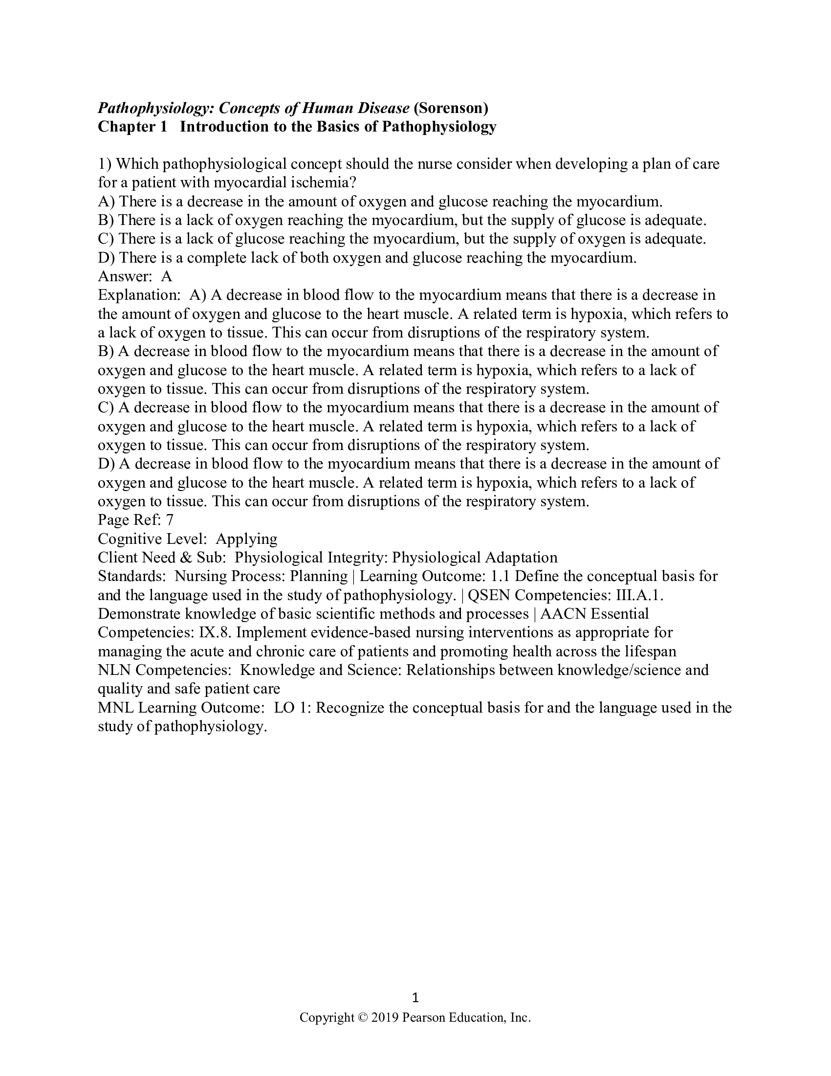 Test Bank for Pathophysiology Concepts of Human Disease 1st Edition by Sorenson