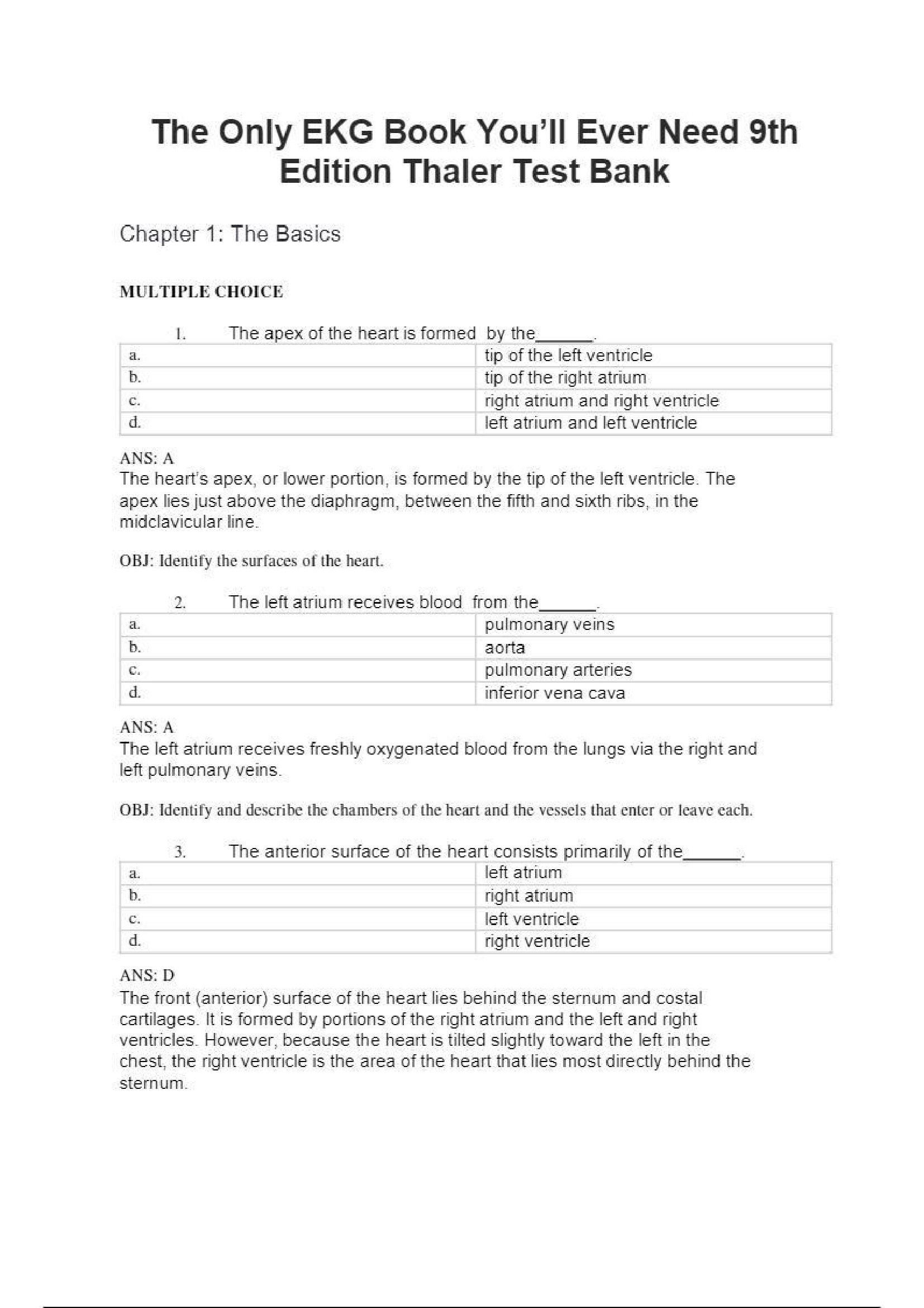 Test Bank For The Only EKG Book You’ll Ever Need 9th Edition Thaler