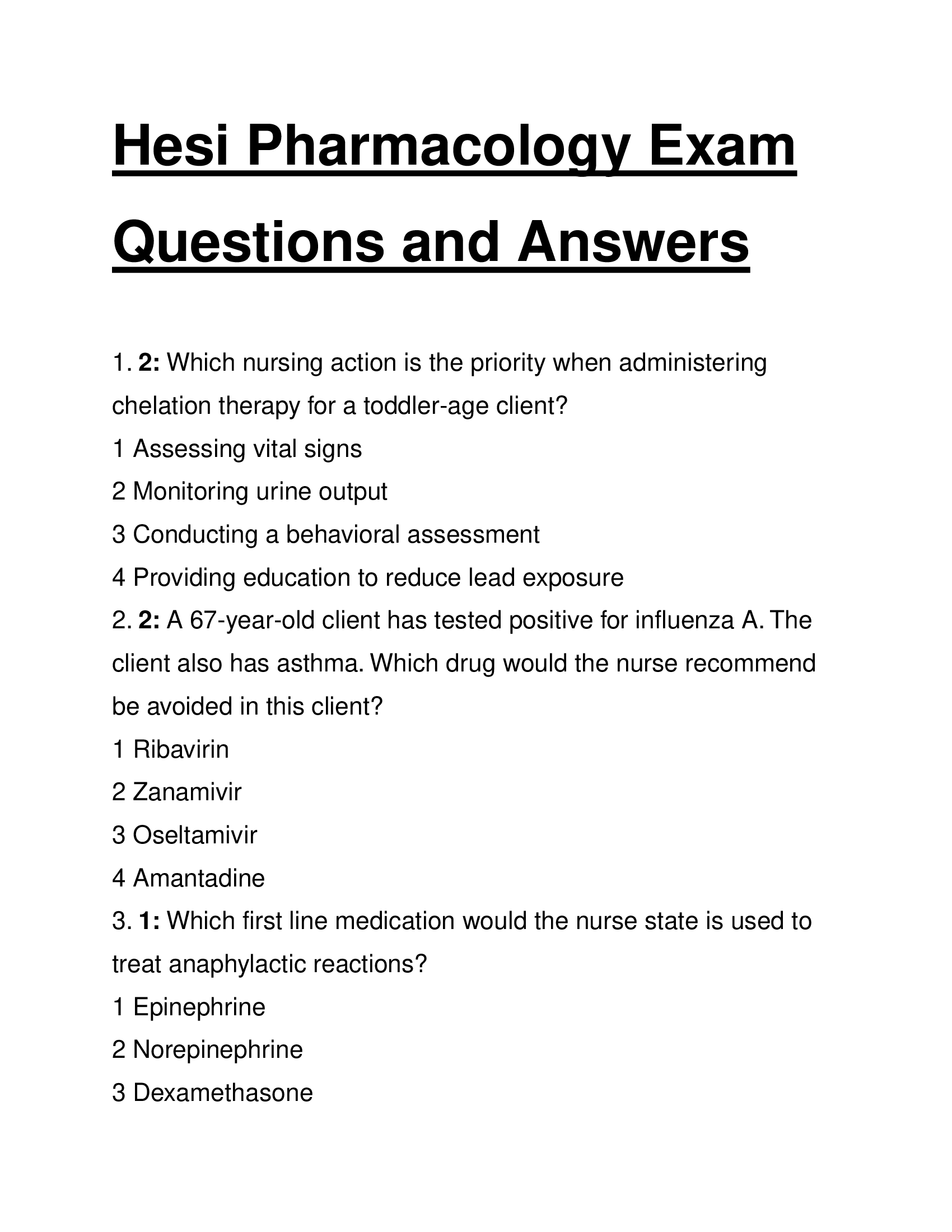 Hesi Pharmacology Exam 2026 Questions and Answers