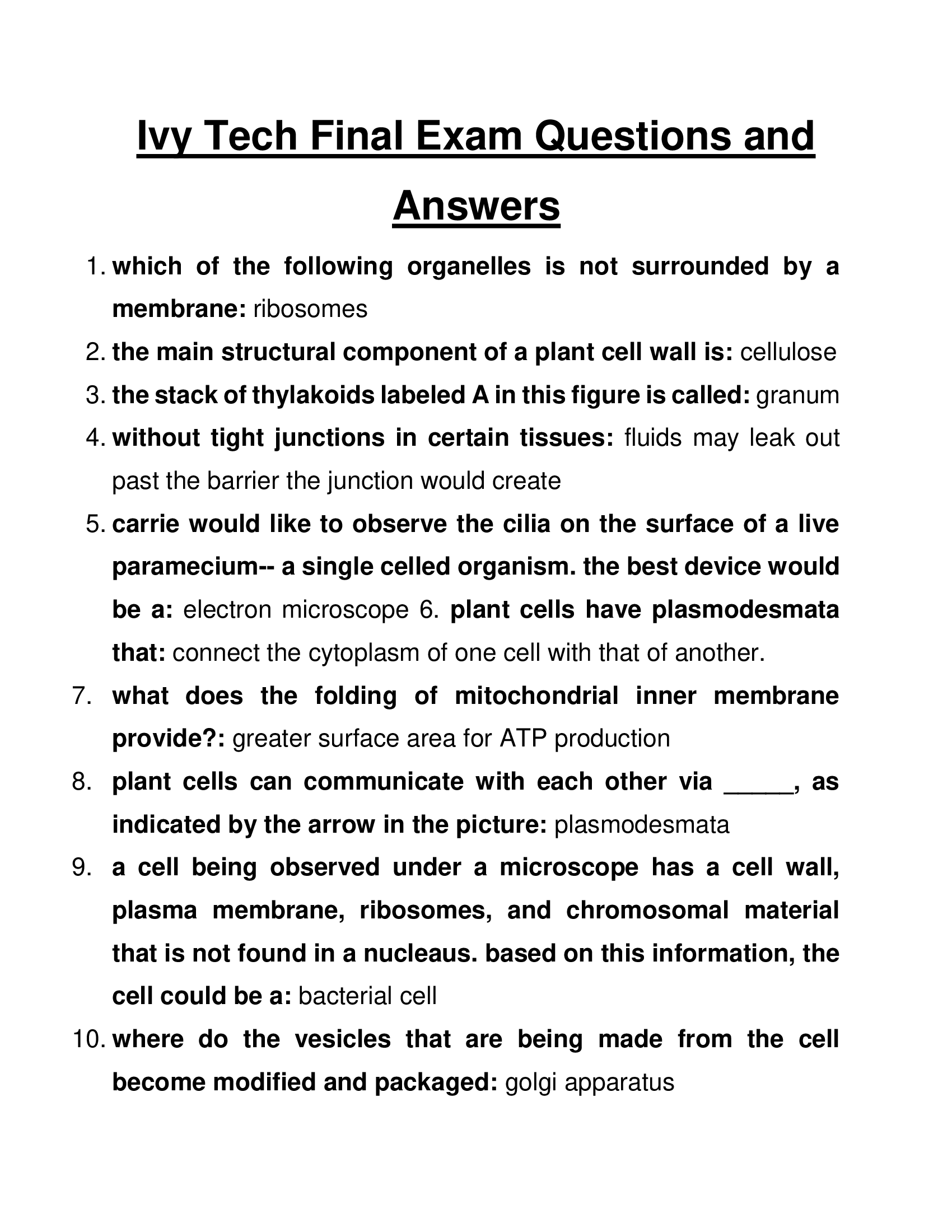 Ivy Tech Final Exam Practice Questions and Answers