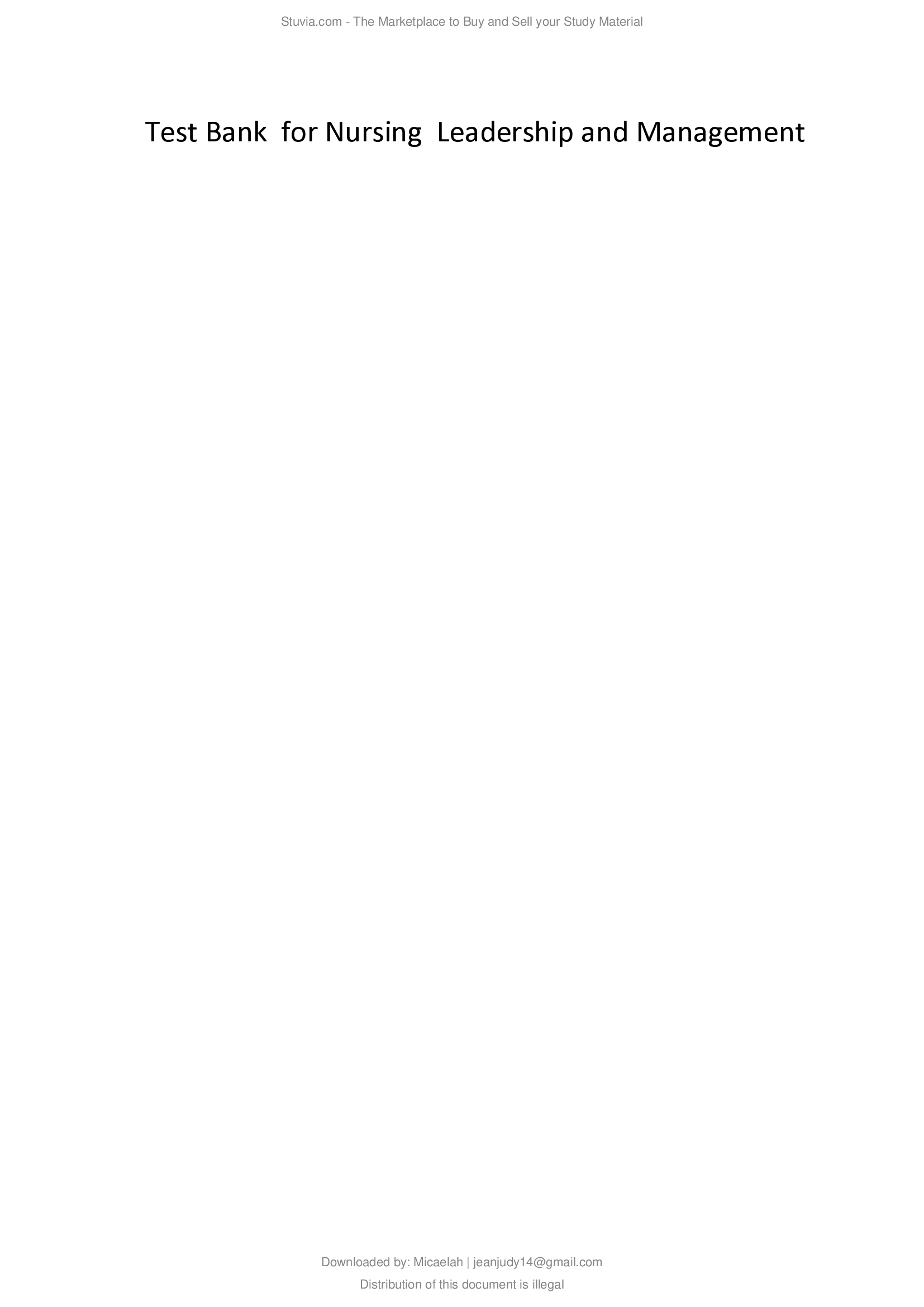 Test Bank for Nursing Leadership and Management