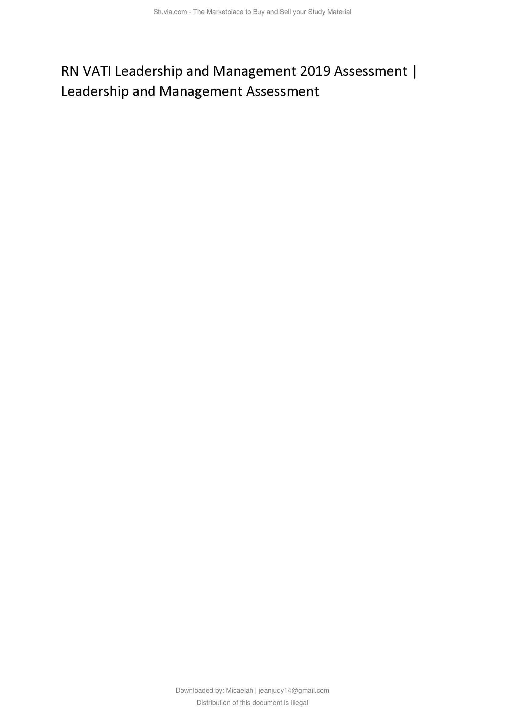 RN VATI Leadership and Management 2019 Assessment Leadership and Management Assessment