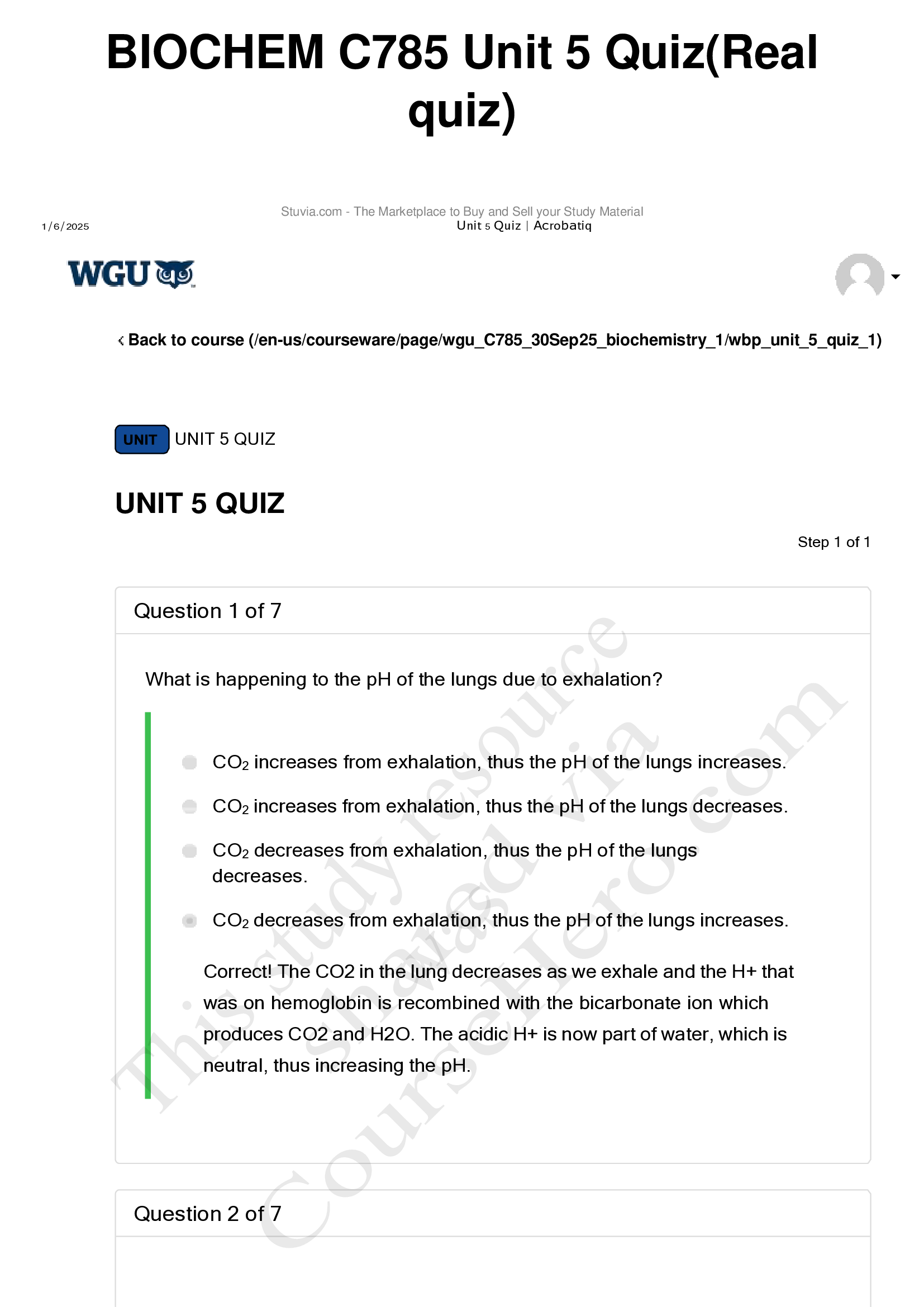 BIOCHEM C785 Unit 5 Quiz(Real quiz)