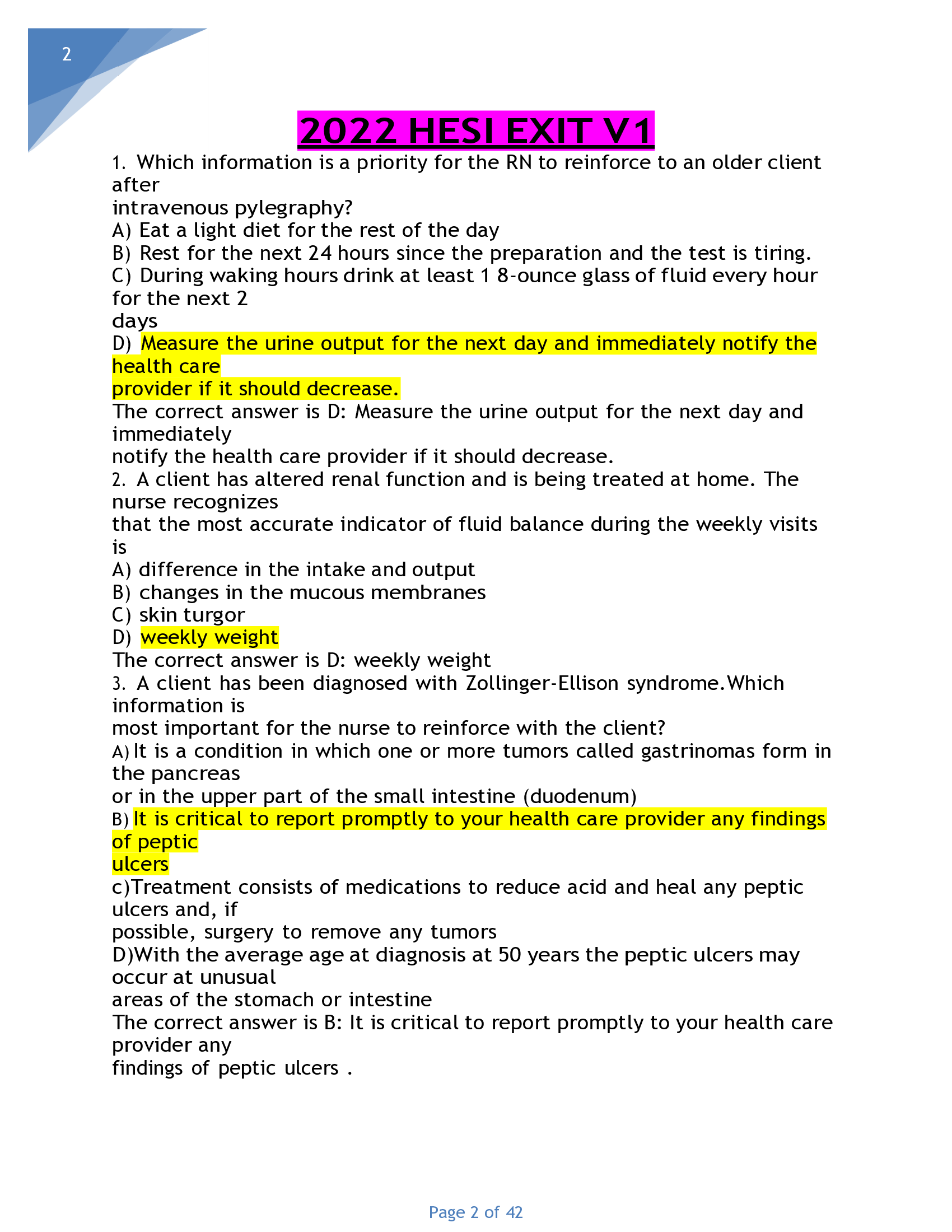 HESI EXIT RN (REAL EXAM) 2022 V1 QUESTIONS AND ANSWERS