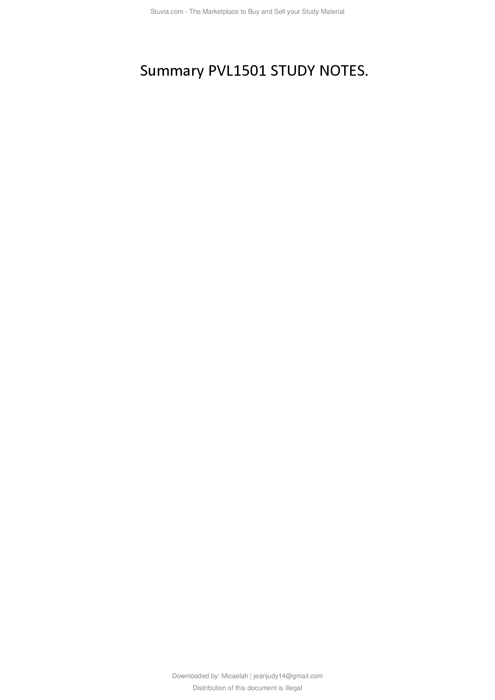 Summary PVL1501 STUDY NOTES