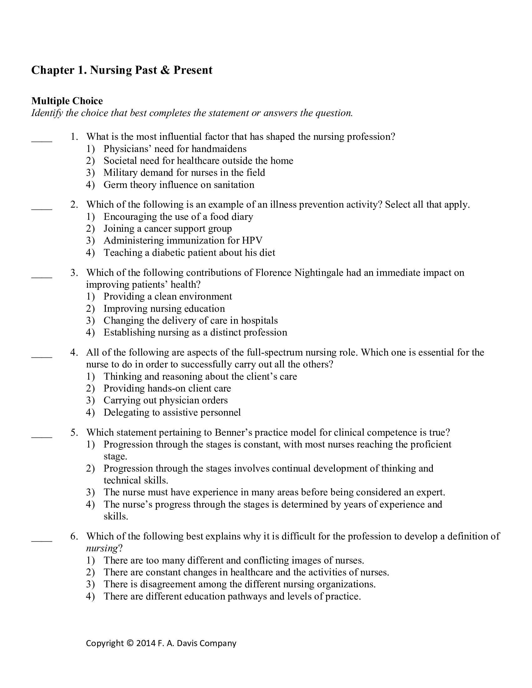 Test Bank for Basic Nursing: Thinking, Doing, and Caring (2nd Edition) by Leslie S. Treas & Judith M. Wilkinson – All Chapters 1–46 Complete