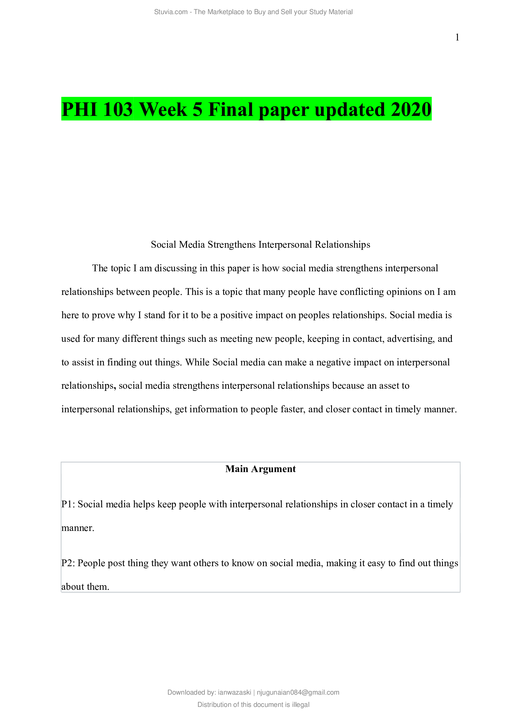 PHI 103 Week 5 Final paper updated 2020