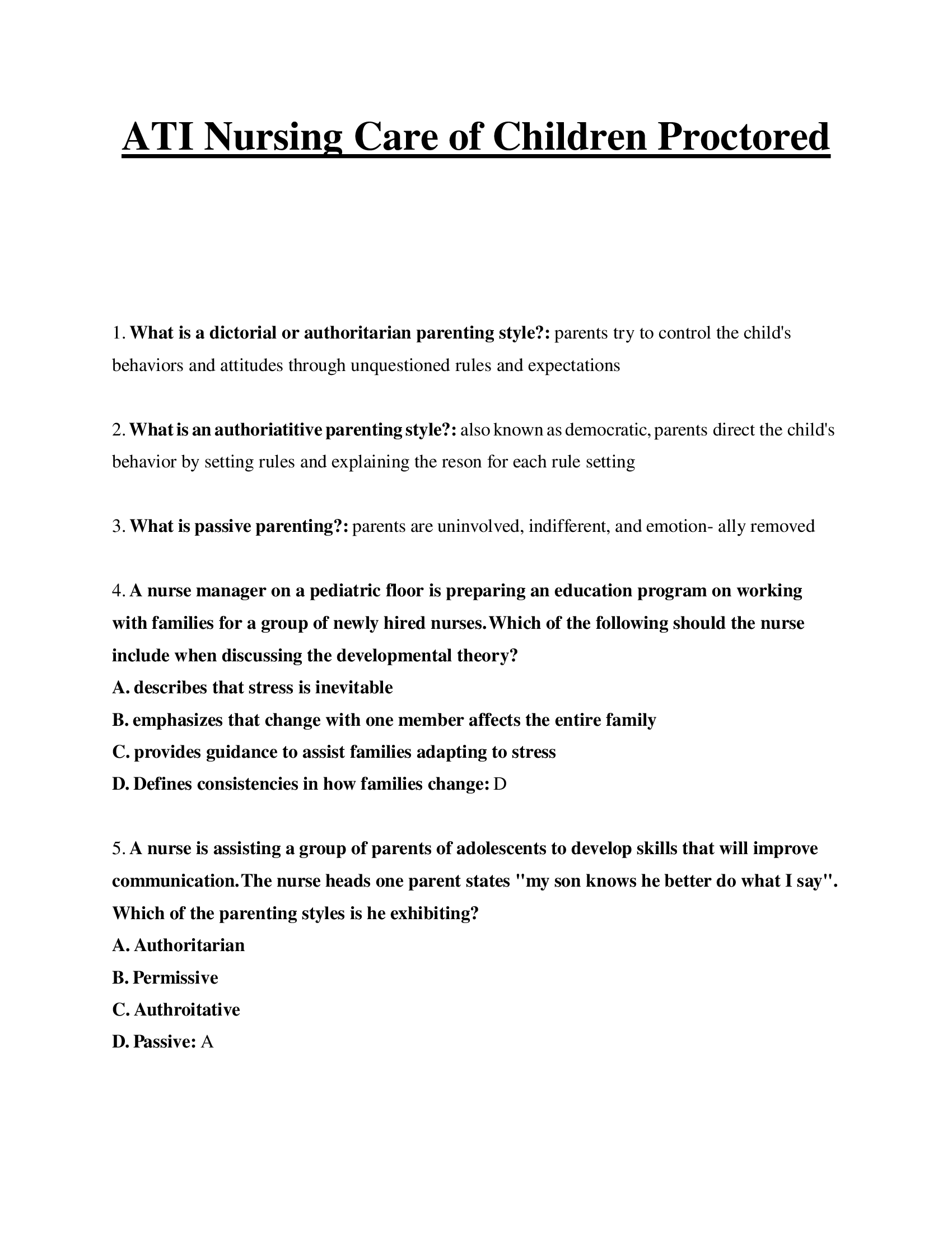 ATI Nursing Care Of Children Proctored Exam Latest 2026