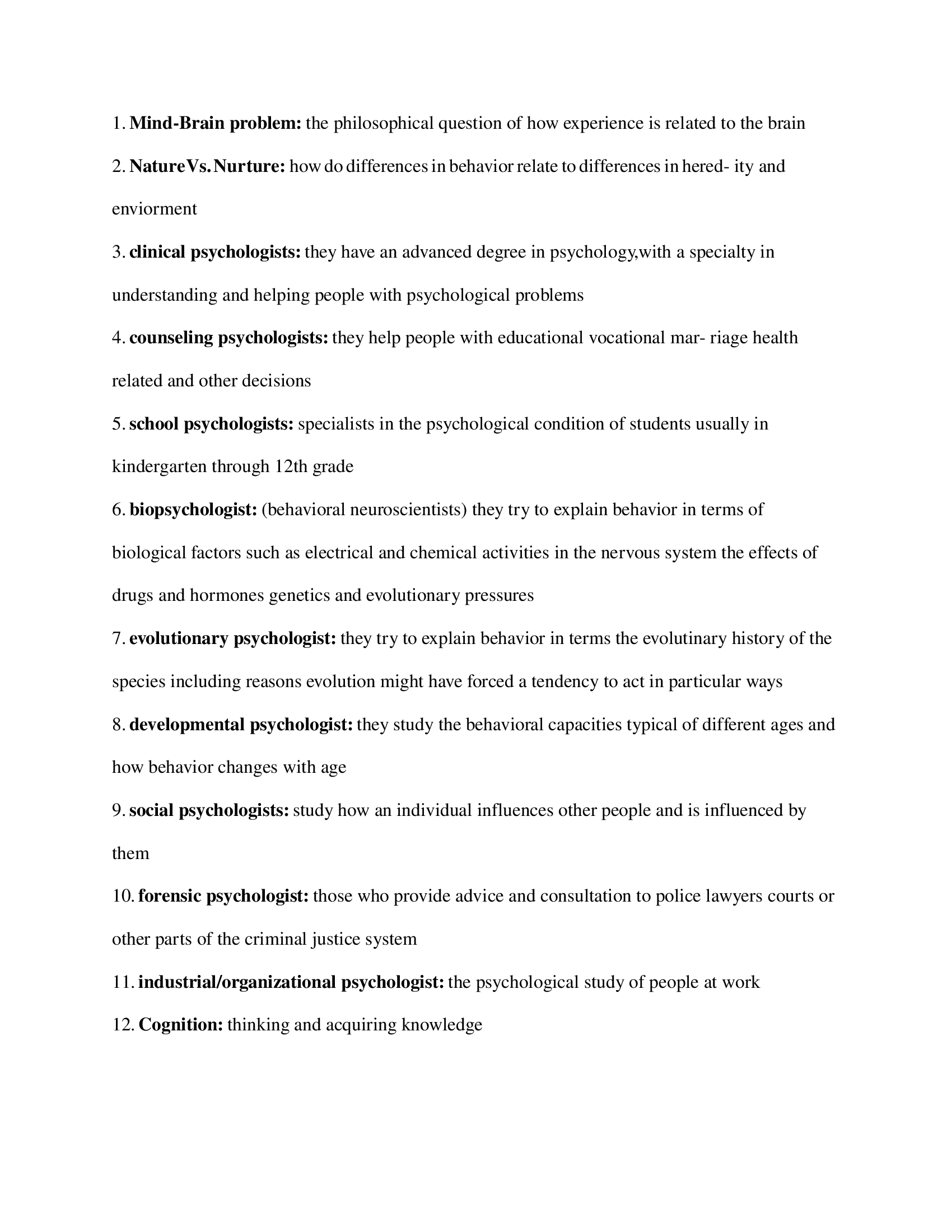 AP Psychology Exam 1 Study Guide