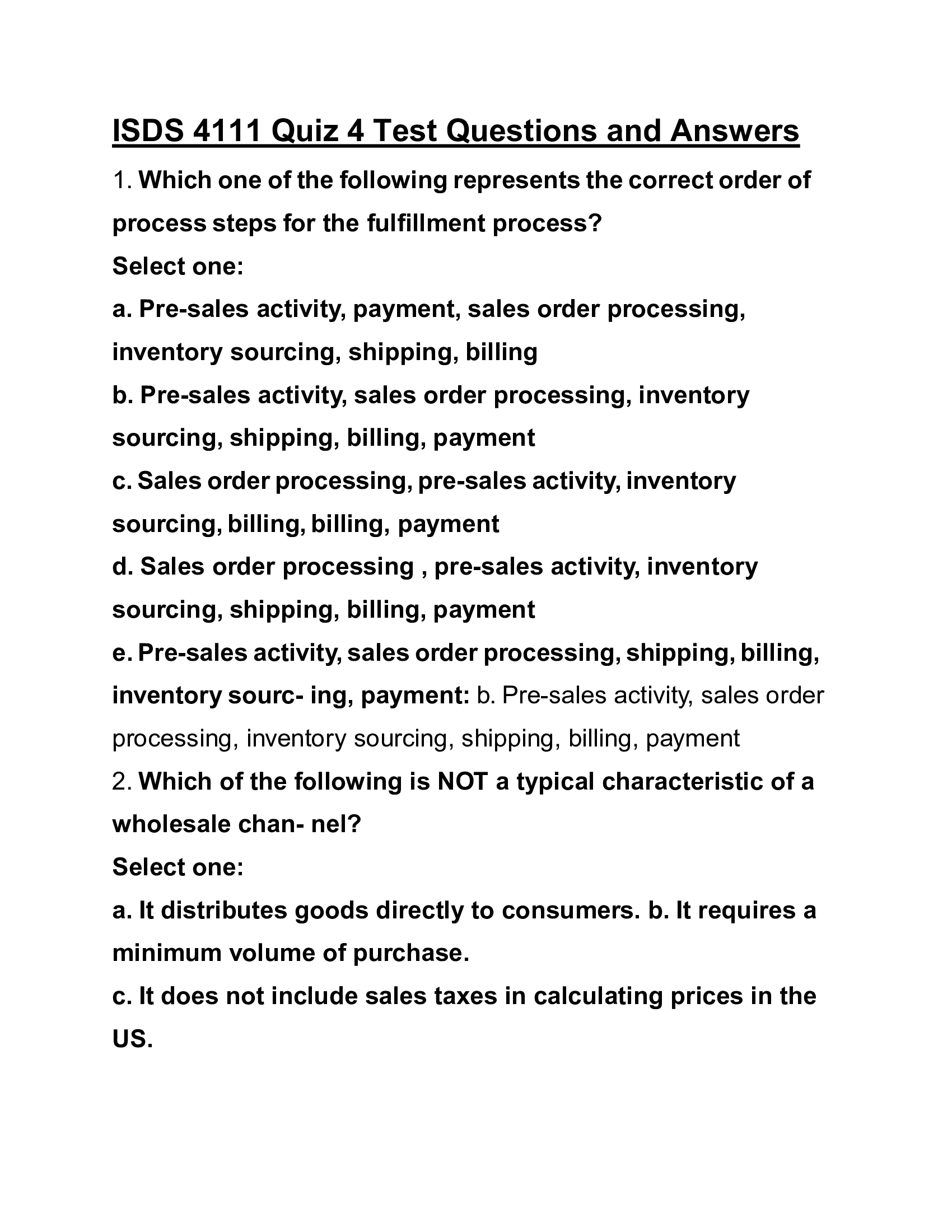 ISDS 4111 Quiz 4 Test Questions and Answers