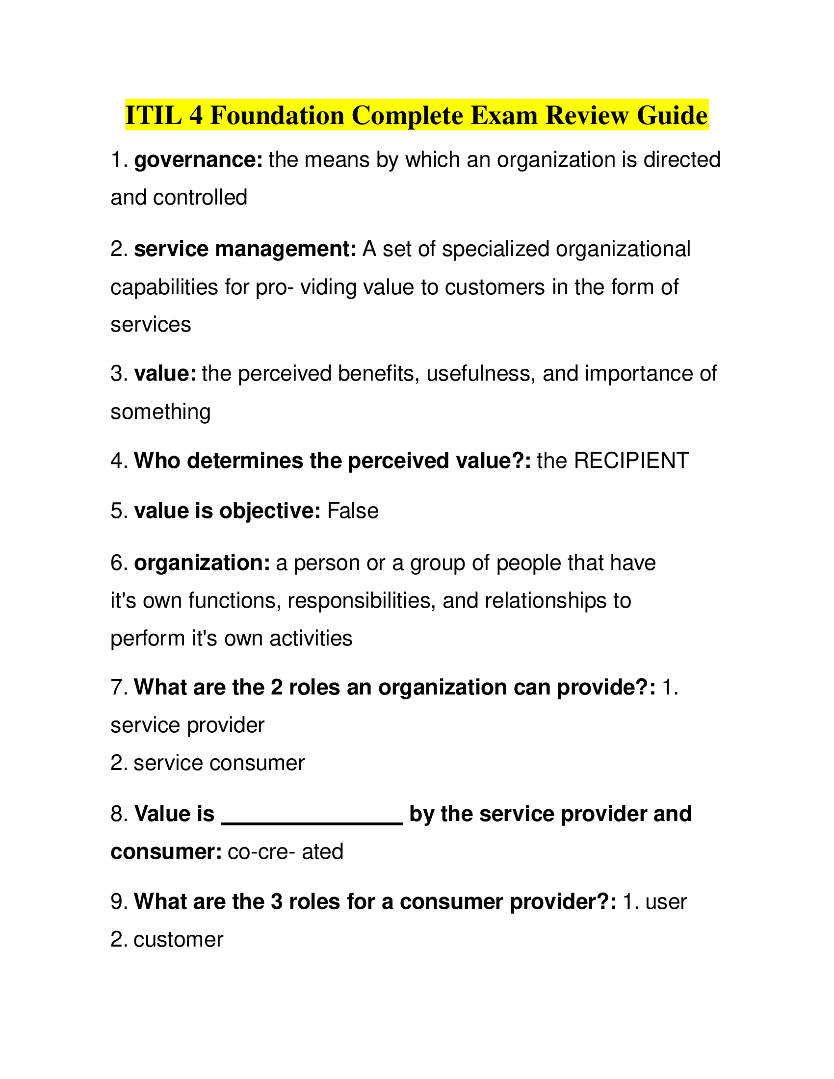 ITIL 4 Foundation Complete Exam Review Guide