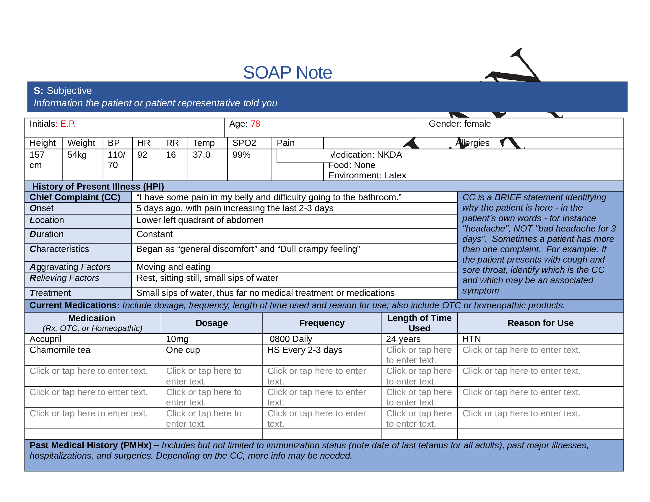 NR 509 Week 5 SOAP note